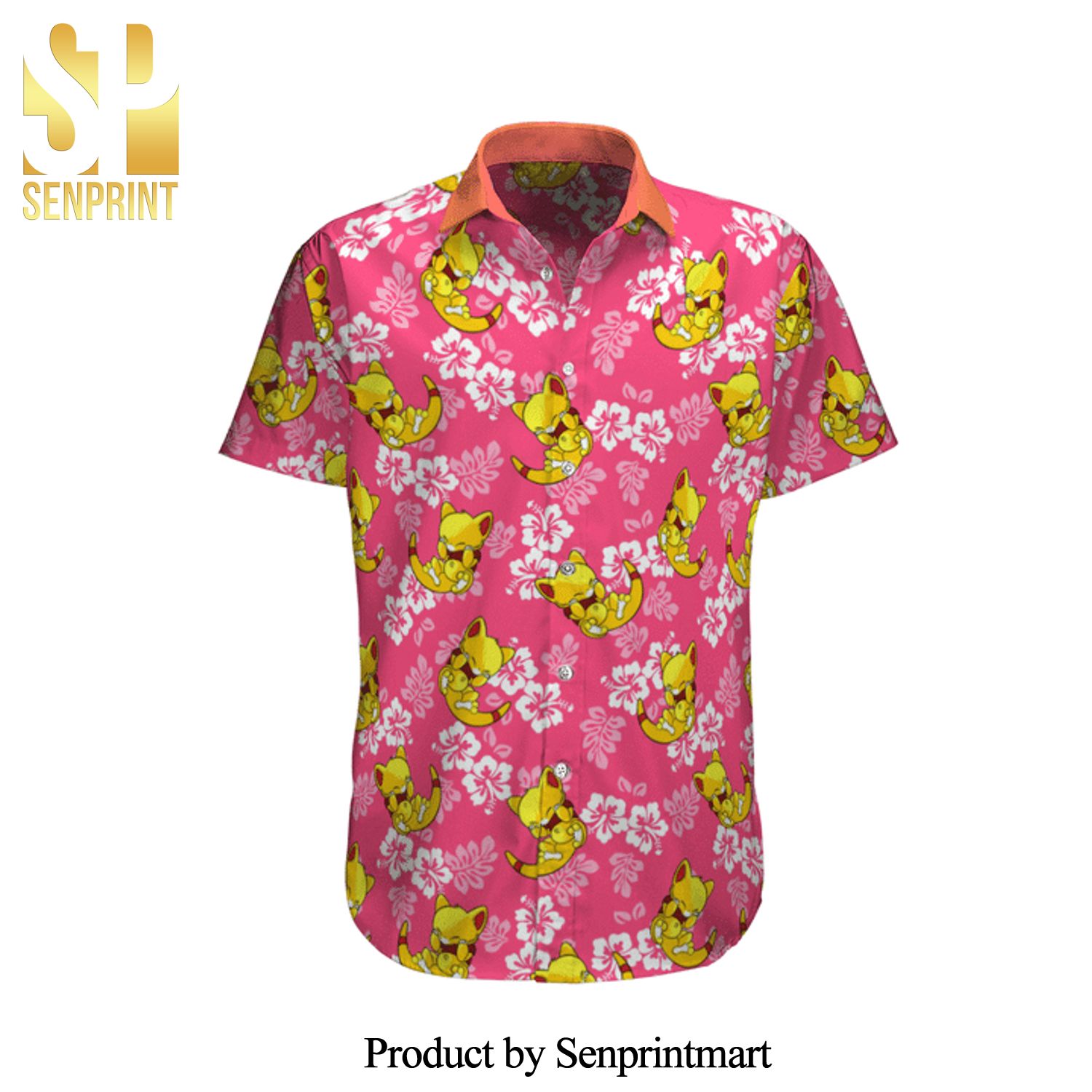 Abra Pokemon Hibiscus Floral Pattern Full Printing Hawaiian Shirt – Pink
