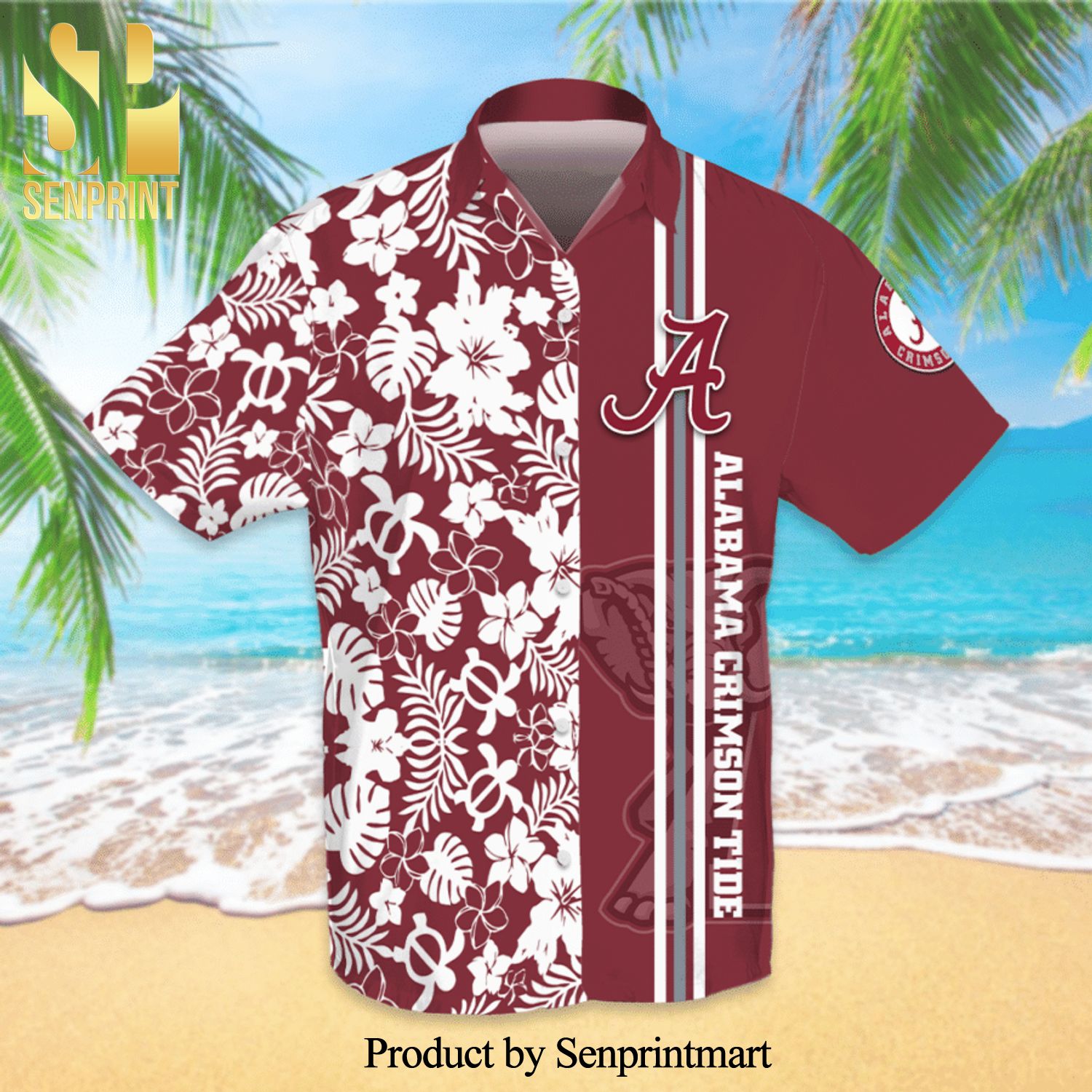 Alabama Crimson Tide Full Printing Flowery Short Sleeve Dress Shirt Hawaiian Summer Aloha Beach Shirt – Garnet
