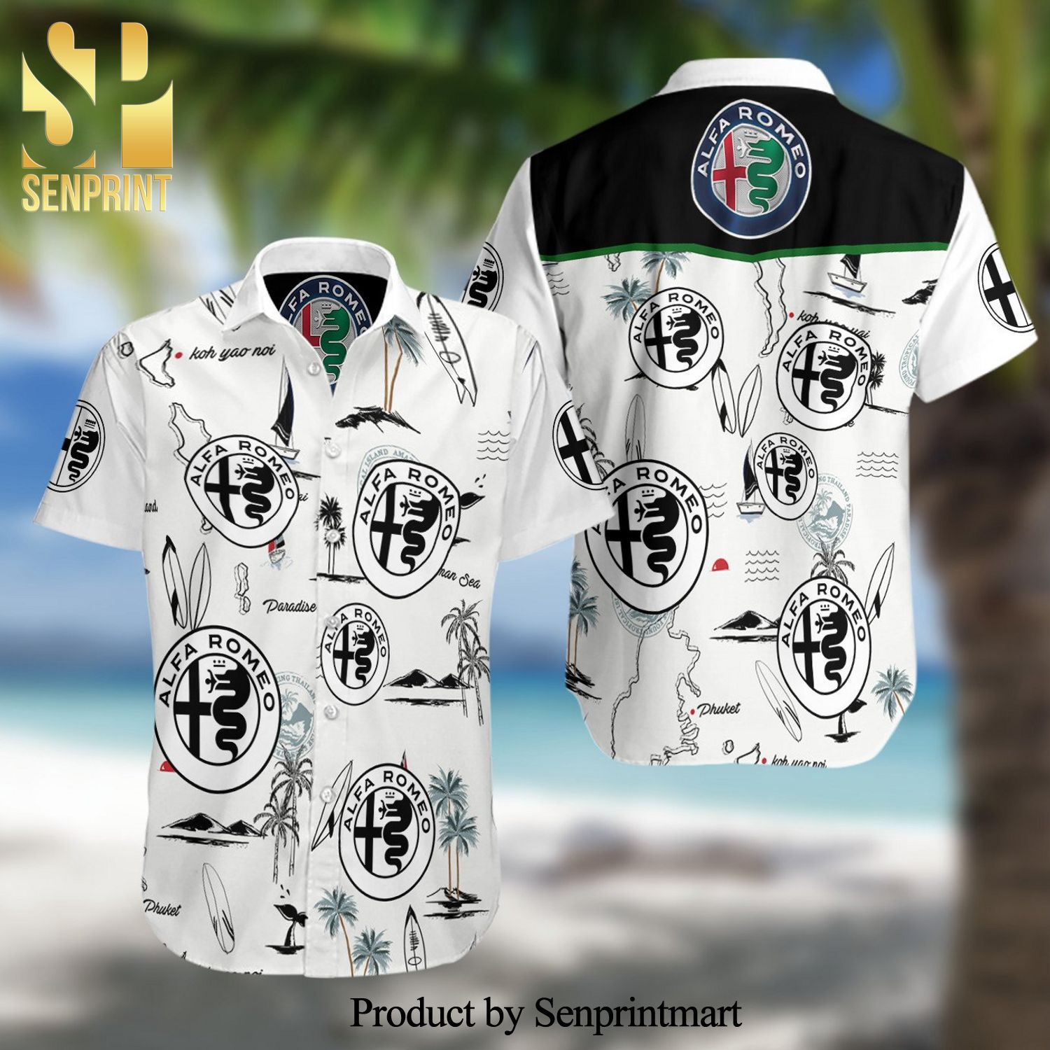 Alfa Romeo F1 Racing Full Printing Summer Short Sleeve Hawaiian Beach Shirt – White