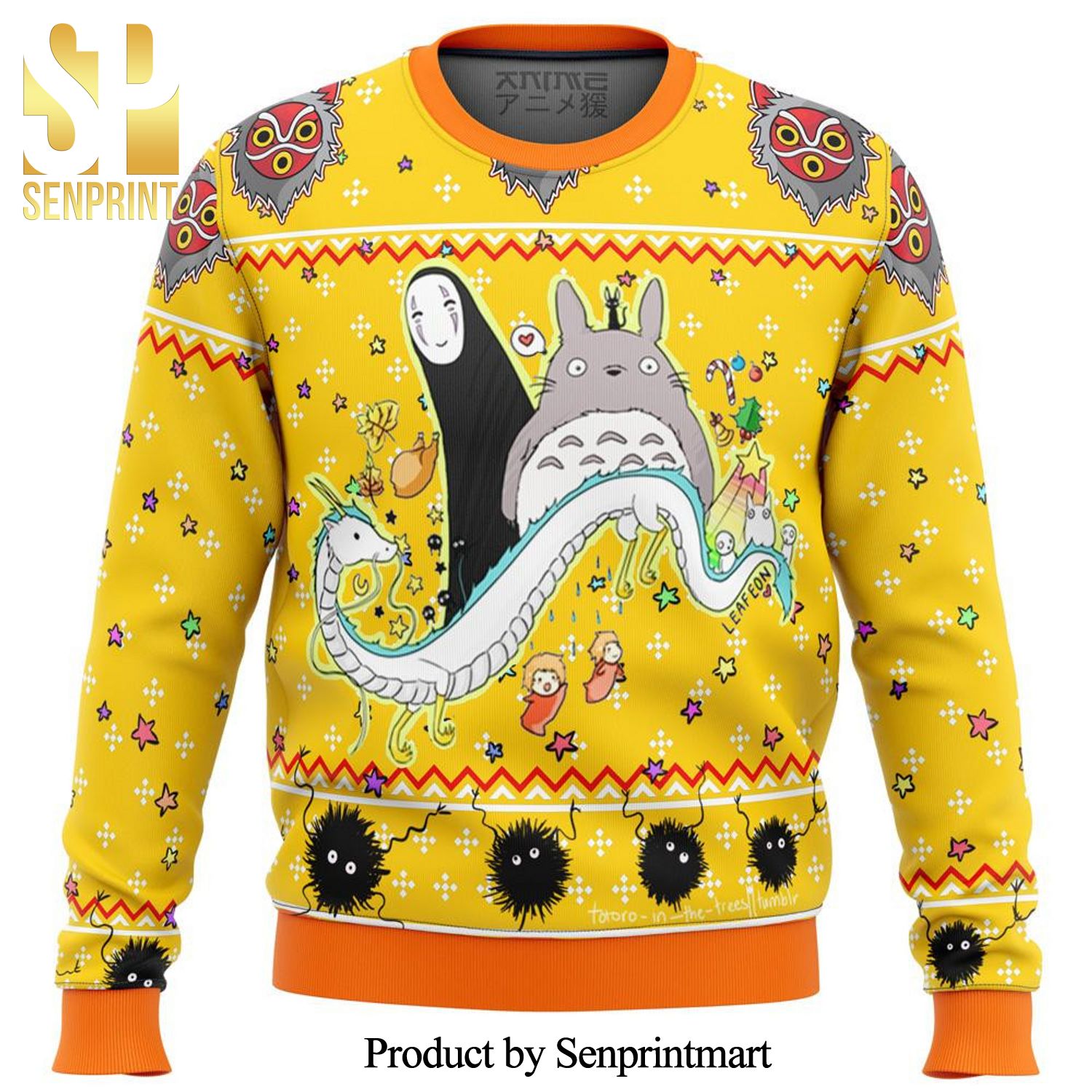 Studio Ghibli Yellow Totoro And Foreman Manga Anime Knitted Ugly Christmas Sweater