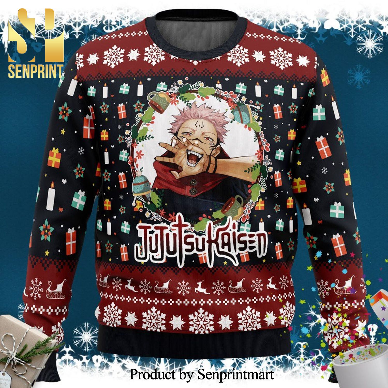 Sukuna Jujutsu Kaisen Knitted Ugly Christmas Sweater