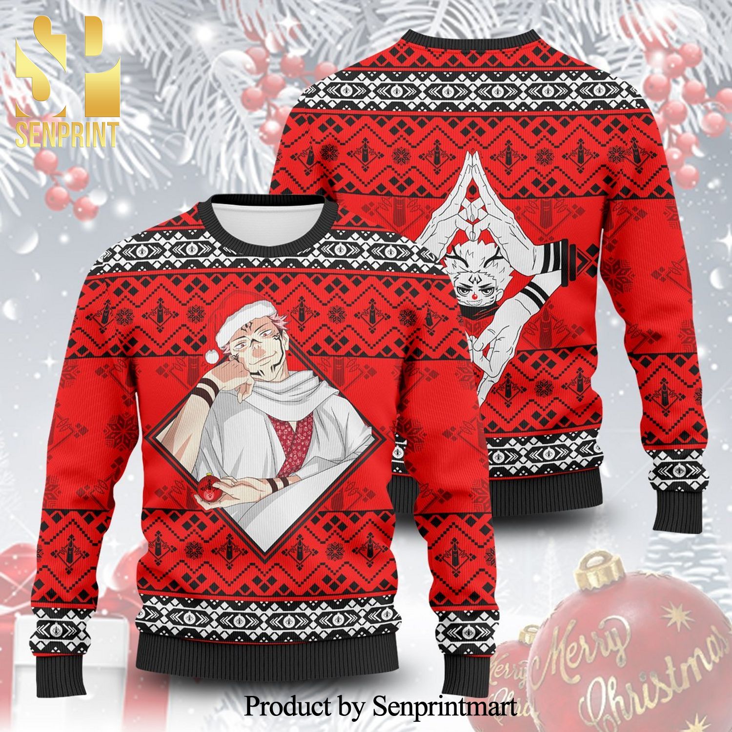 Sukuna Jujutsu Kaisen Manga Anime Knitted Ugly Christmas Sweater