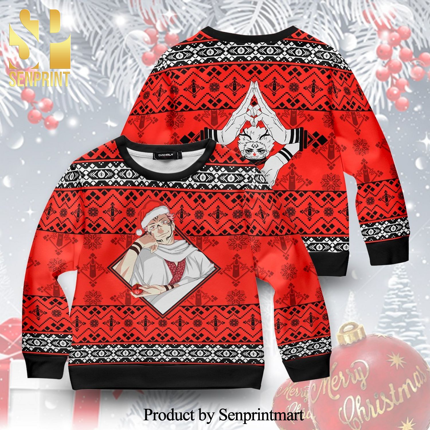 Sukuna Jujutsu Kaisen Manga Anime Knitted Ugly Christmas Sweater Kid Shirt