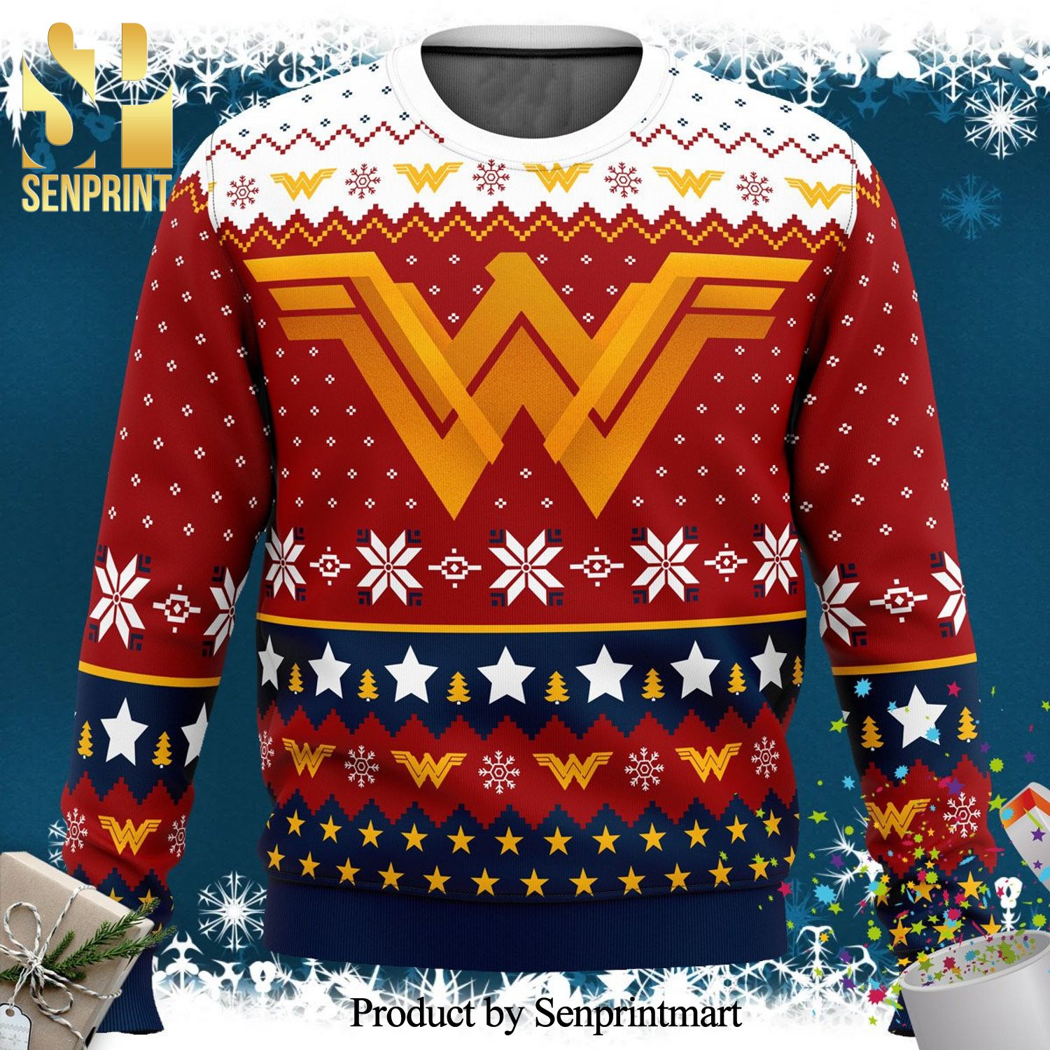 Super Heroes Wonder Woman Dc Knitted Ugly Christmas Sweater