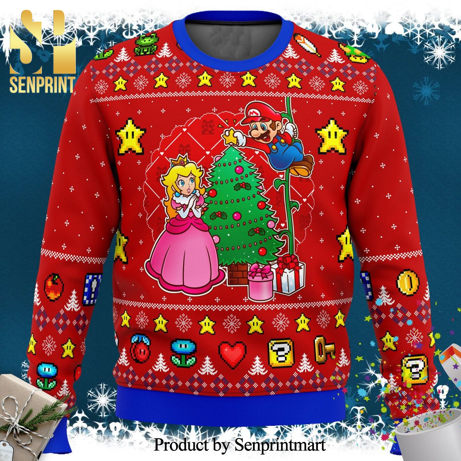 Super Smash Bro Come And See The Christmas Tree Super Mario Knitted Ugly Christmas Sweater