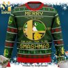 Superbad I Am McLovin Pine Tree And Snowflake Pattern Knitted Ugly Christmas Sweater – Black