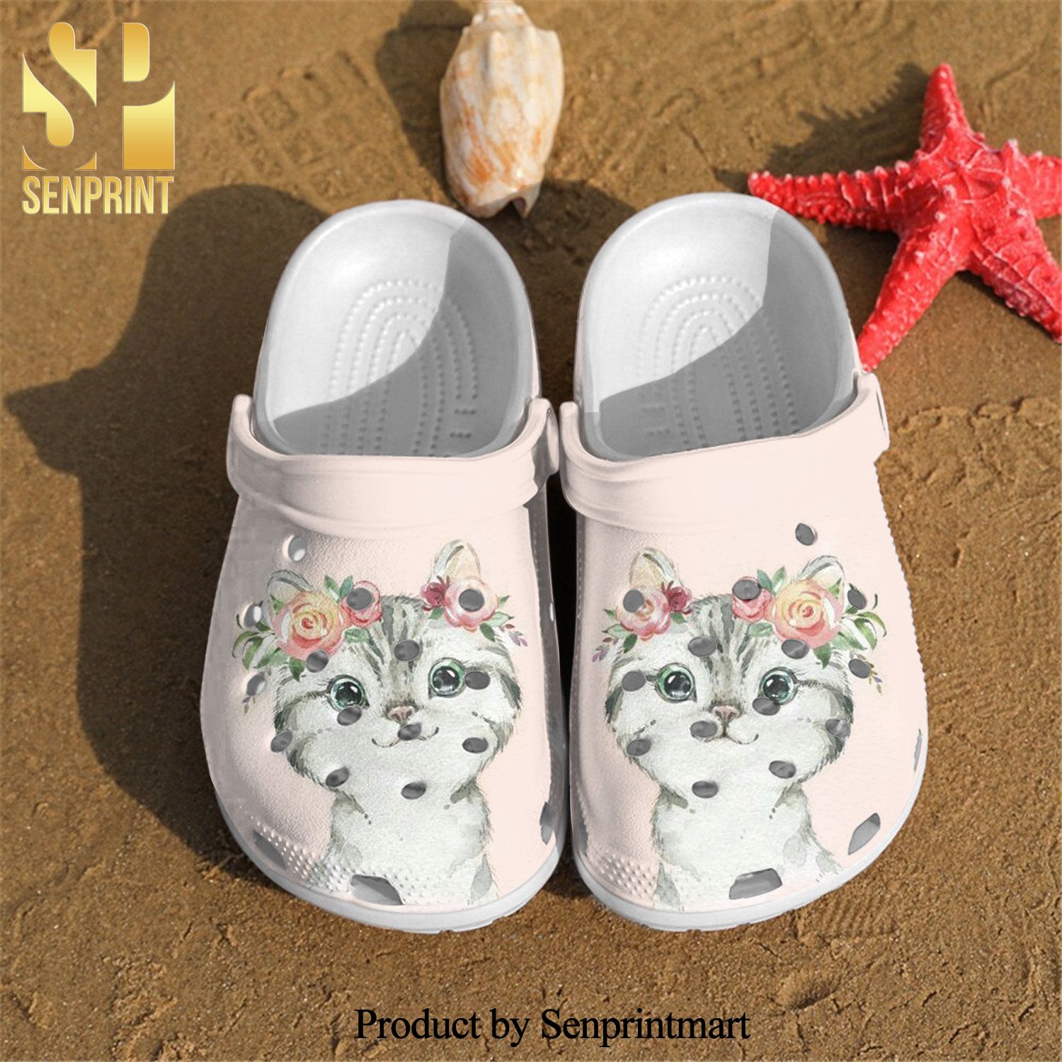 Little Cat Flowers Full Printed Crocs Shoes