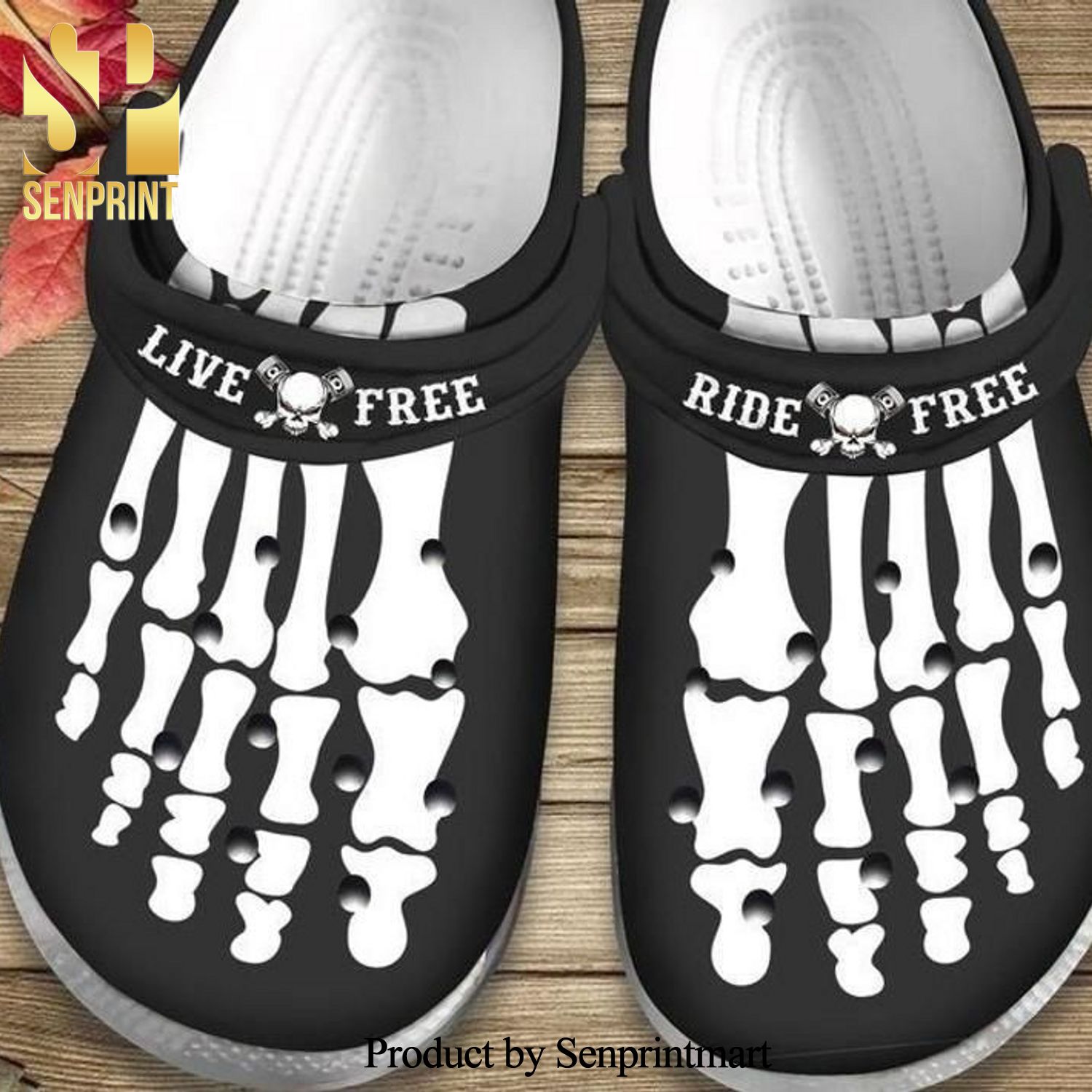 Live free ride free motorcycling skeleton Street Style Crocs Classic