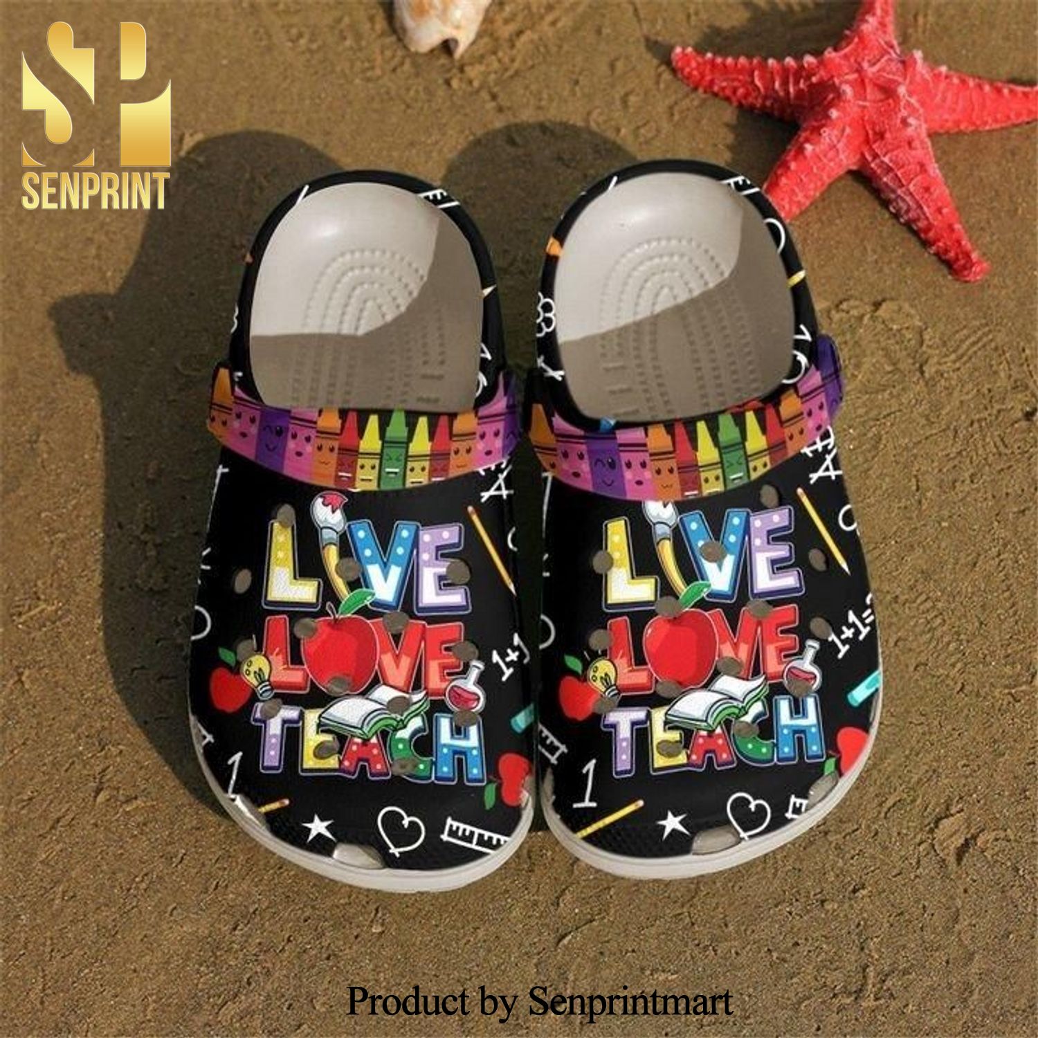 Live Love Teach Funny Crayons Gift For Lover All Over Printed Crocs Crocband