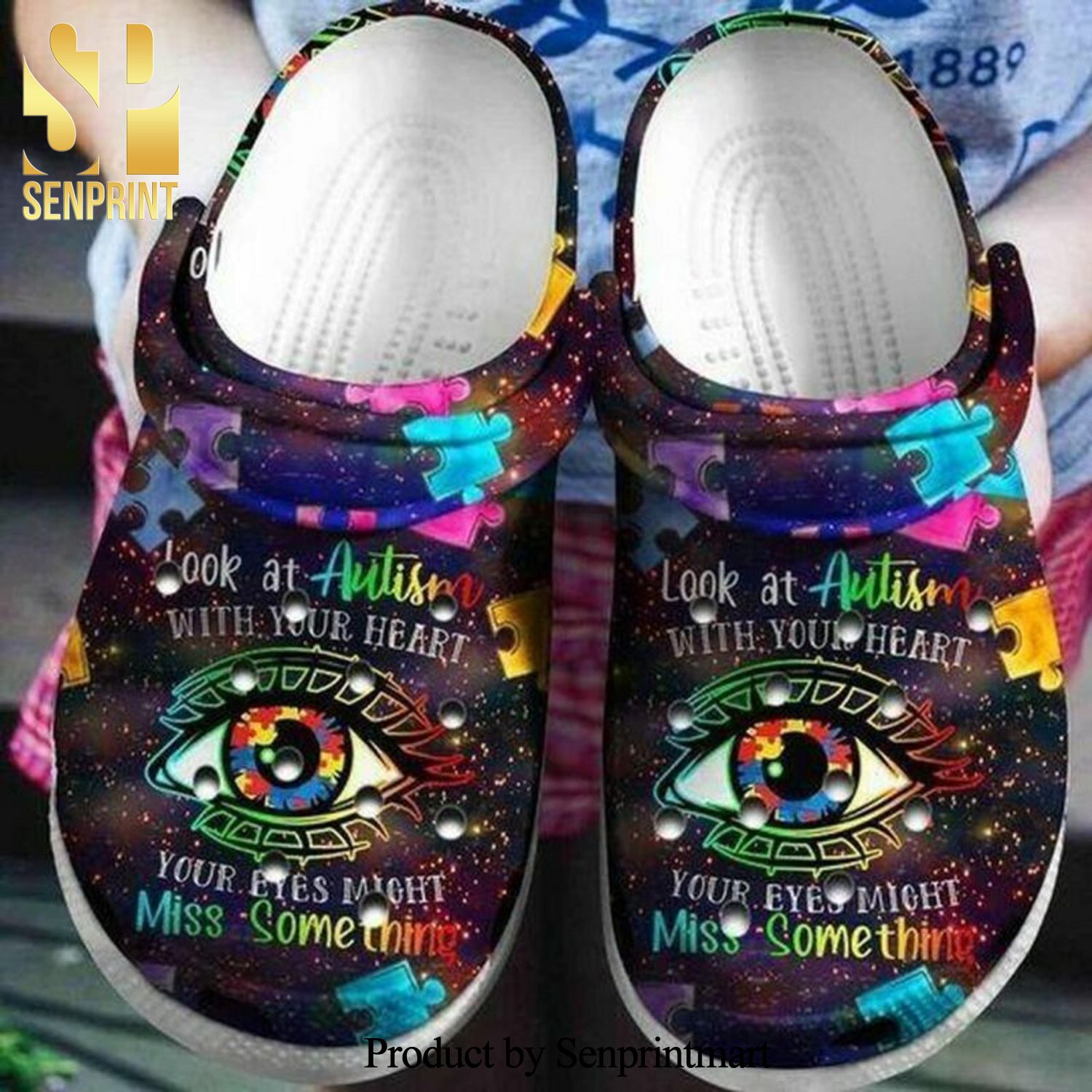 Look At Autism With Your Heart Personalized Gift For Lover Street Style Crocs Crocband Adult Clogs