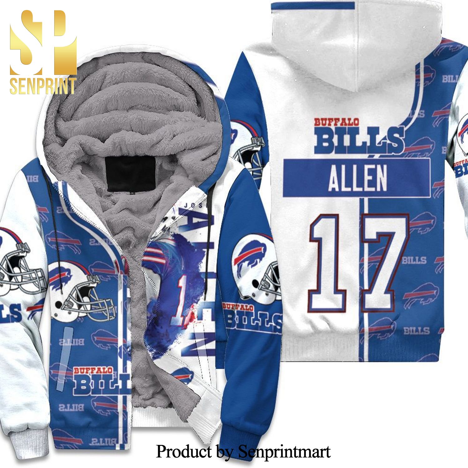 17 Josh Allen 17 Buffalo Bills Great Player NFL Season White Blue Hypebeast Fashion Unisex Fleece Hoodie