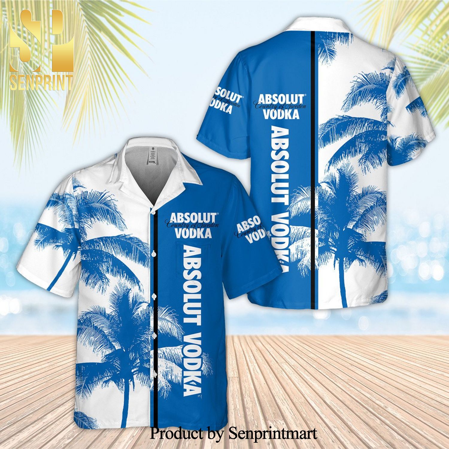 Asolut Vodka Palm Tree Full Printing Aloha Summer Beach Hawaiian Shirt – White Blue