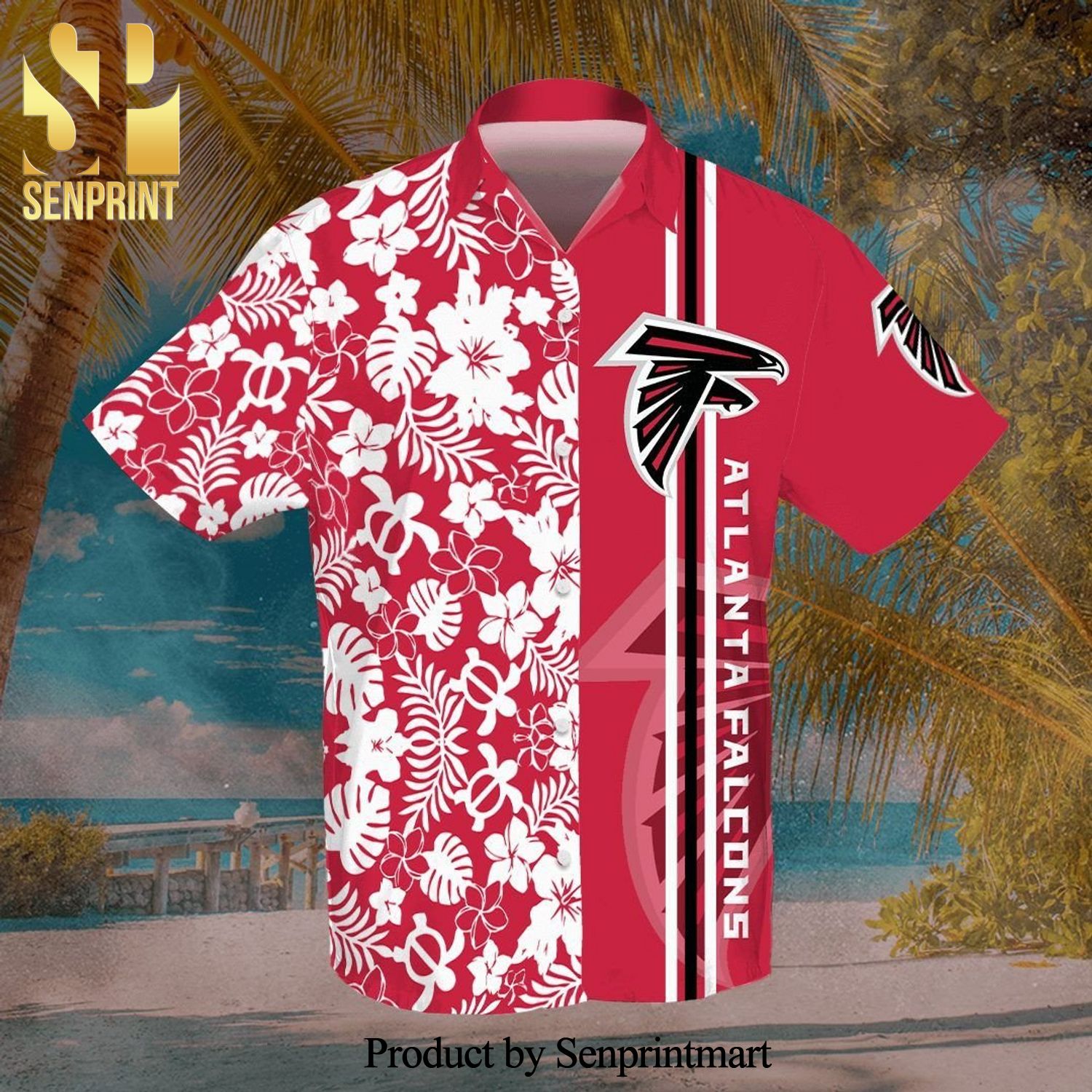 Atlanta Falcons Full Printing Flowery Short Sleeve Dress Shirt Hawaiian Summer Aloha Beach Shirt – Red