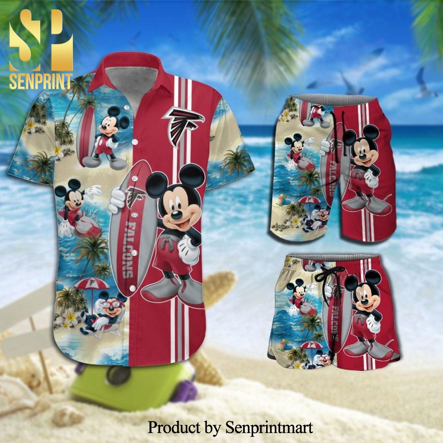 Atlanta Falcons Mickey Mouse Full Printing Hawaiian Shirt And Beach Shorts