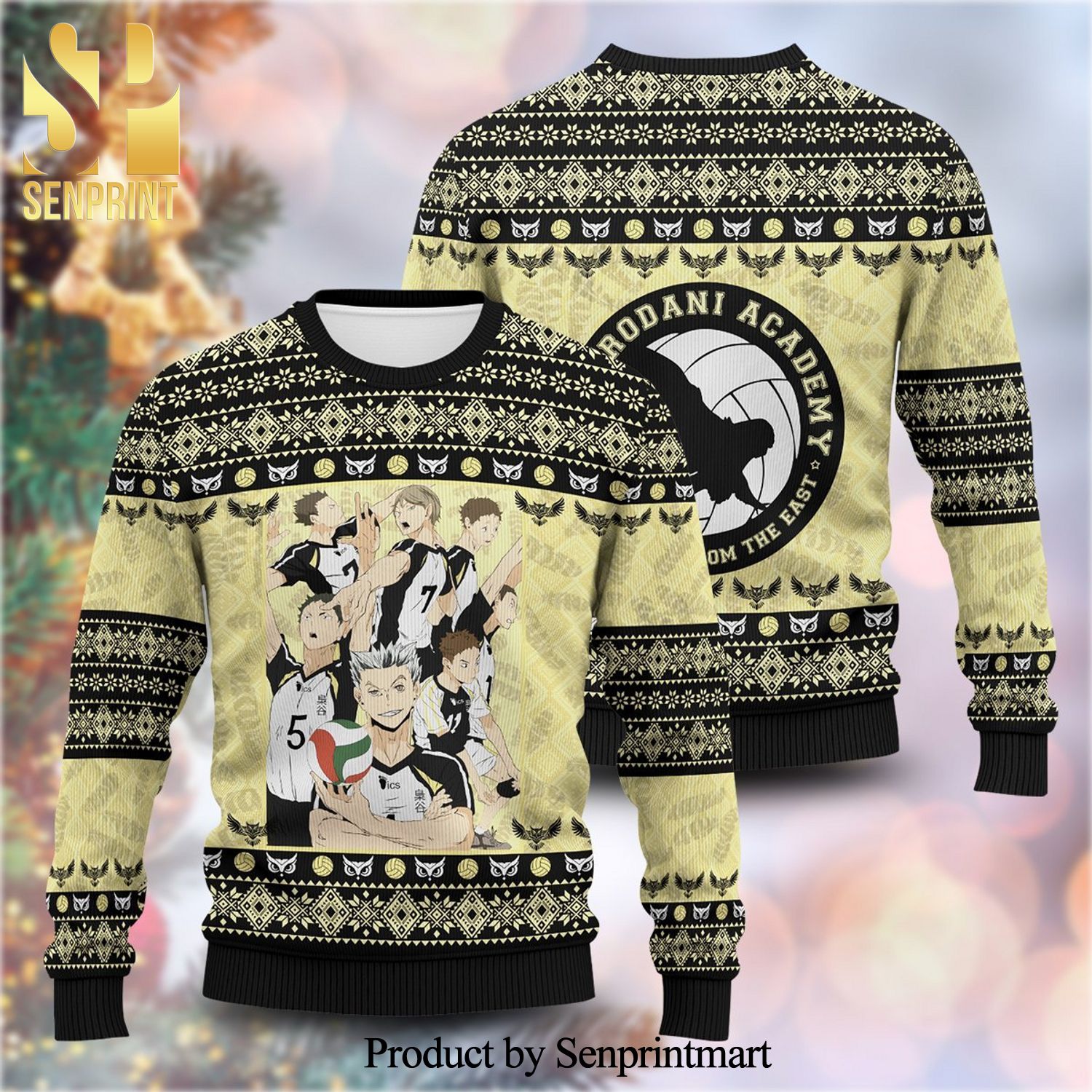 Team Owl Shiratorizawa Academy Manga Anime Knitted Ugly Christmas Sweater