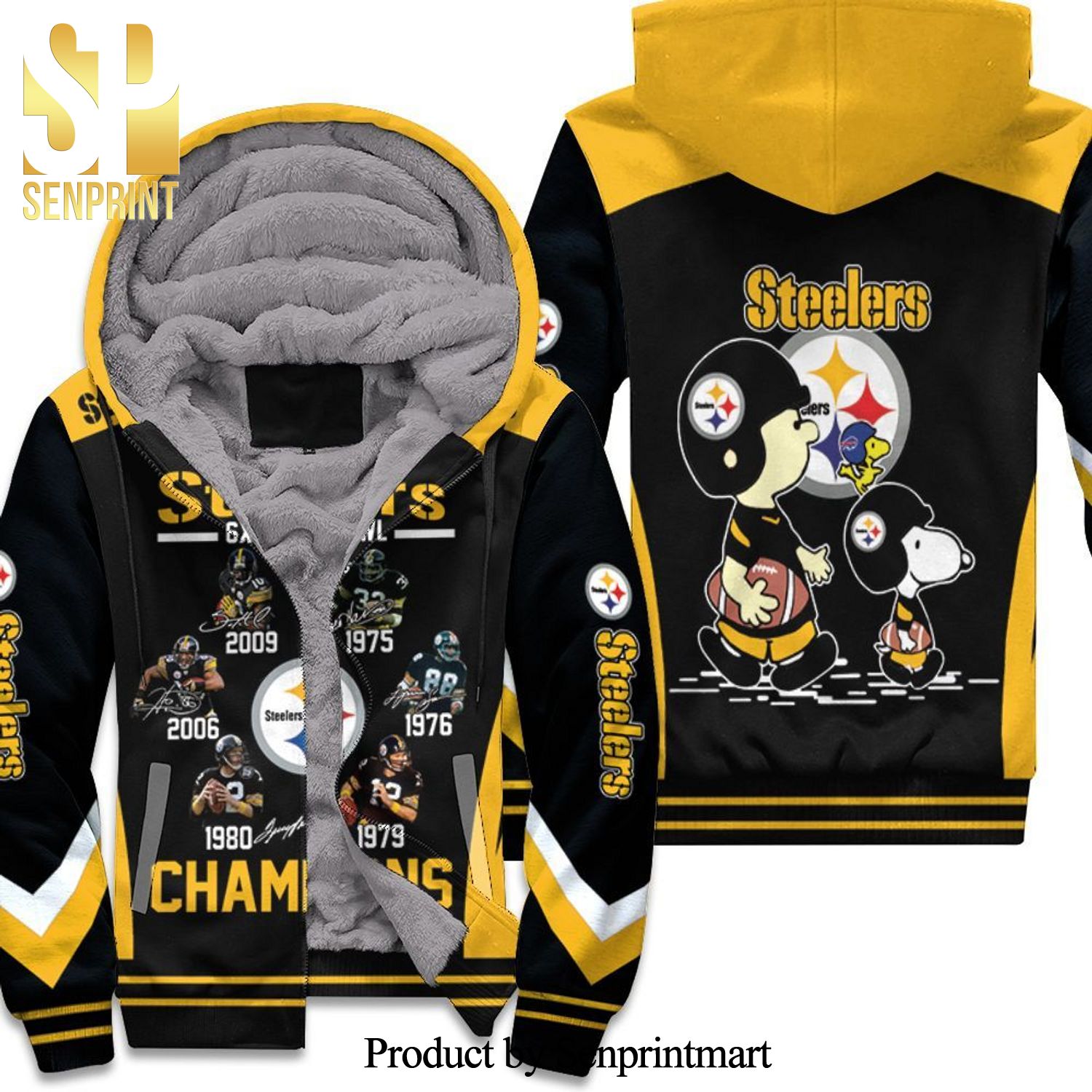 6x Super Bowl Champions Pittsburgh Steelers NFL Season Snoopy Vs Peanuts Cool Version Full Print Unisex Fleece Hoodie