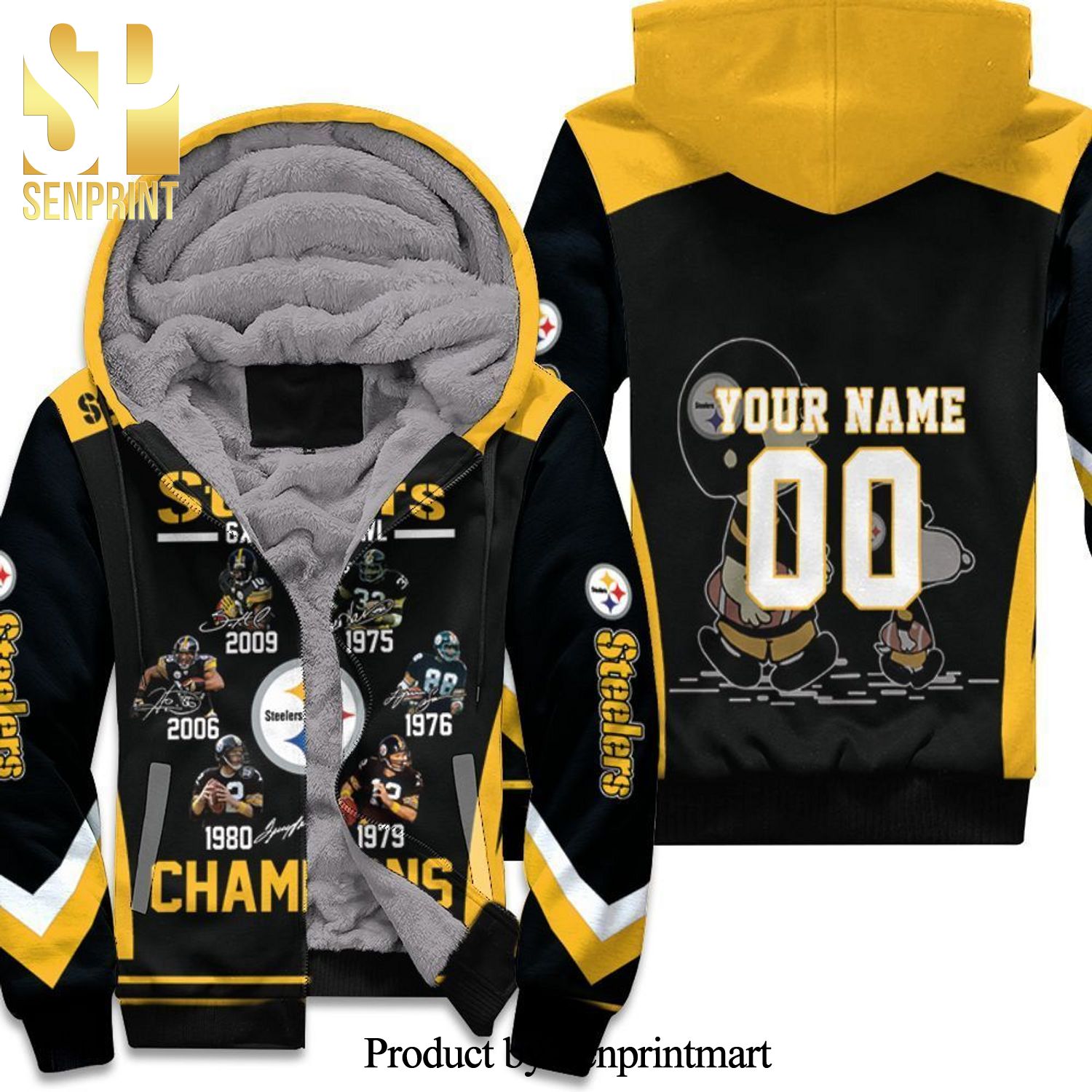 6x Super Bowl Champions Pittsburgh Steelers NFL Season Snoopy Vs Peanuts Personalized Street Style All Over Print Unisex Fleece Hoodie