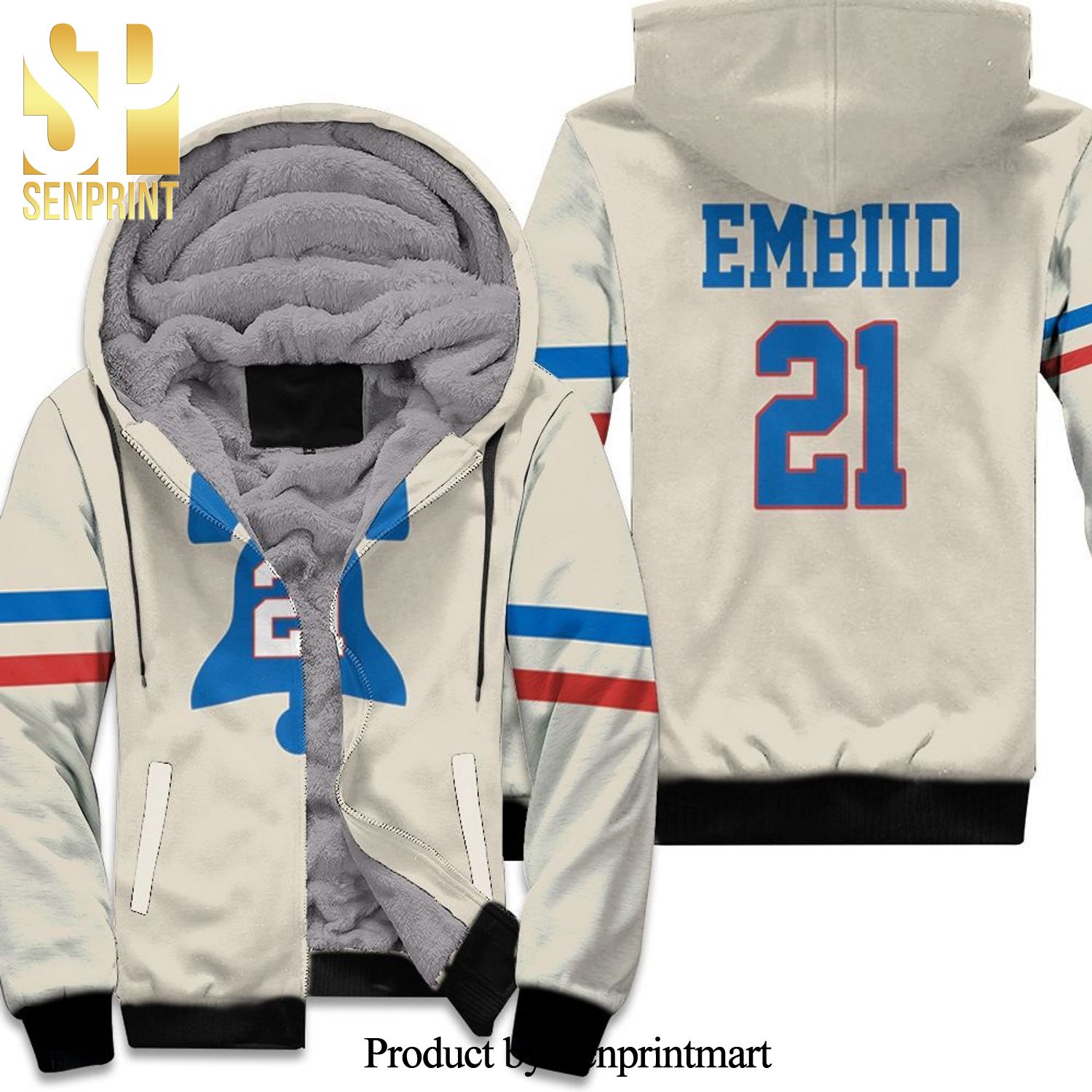 76ers Joel Embiid 2020-21 Earned Edition Cream 3D Unisex Fleece Hoodie