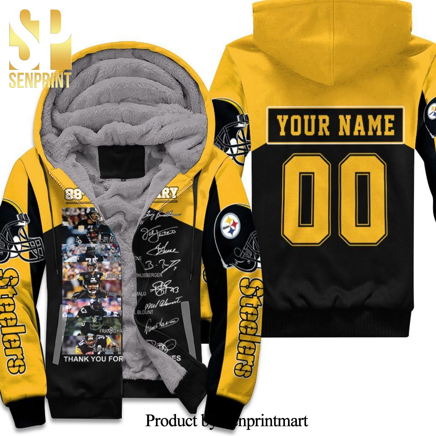 88th Anniversary Pittsburgh Steelers Great Player Thank You For The Memories American Flag Personalized Full Printing Unisex Fleece Hoodie