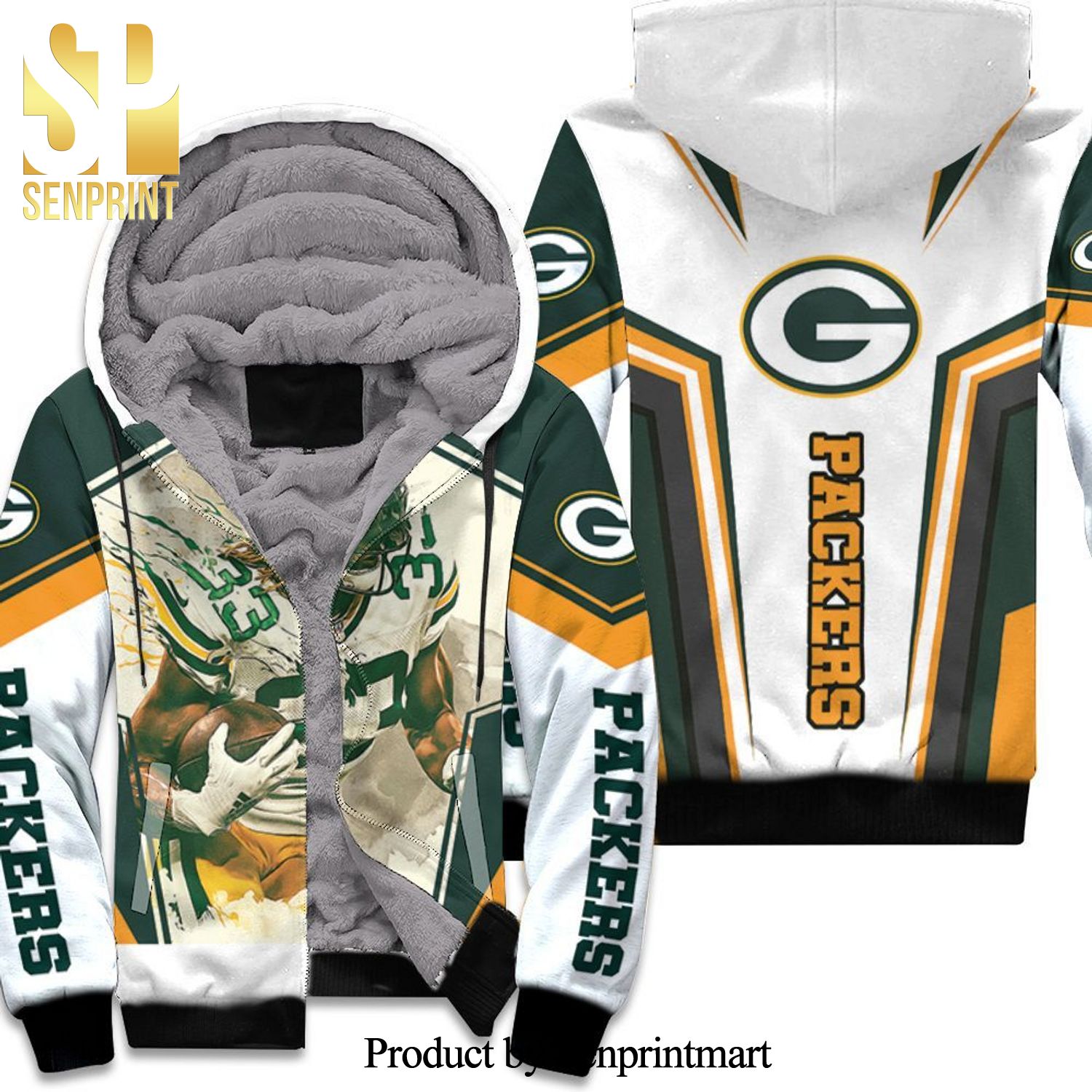 Aaron Jones 33 Green Bay Packers NFC North Division Champions Super Bowl Street Style All Over Print Unisex Fleece Hoodie