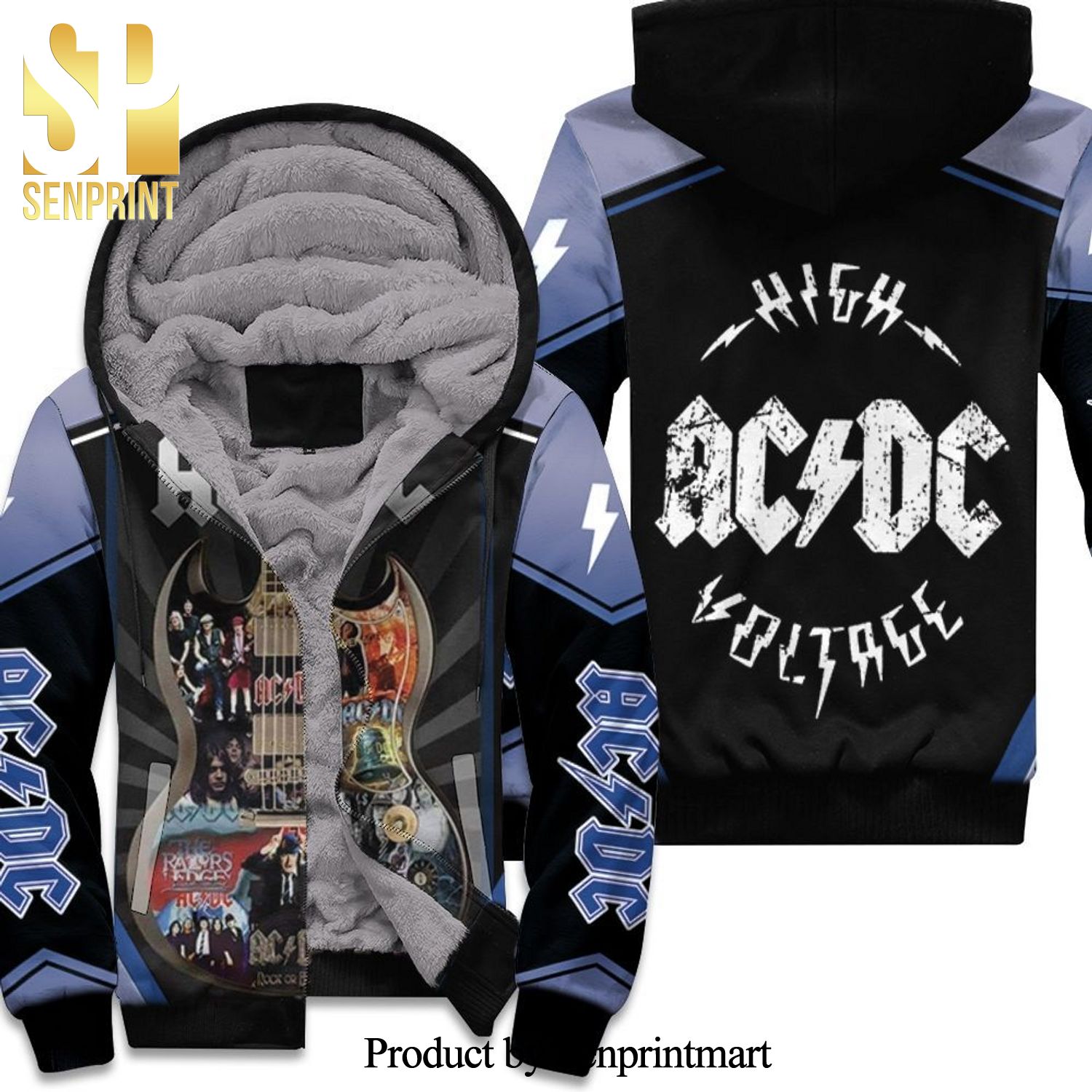 AC DC All Album Cover Guitar Hot Version All Over Printed Unisex Fleece Hoodie