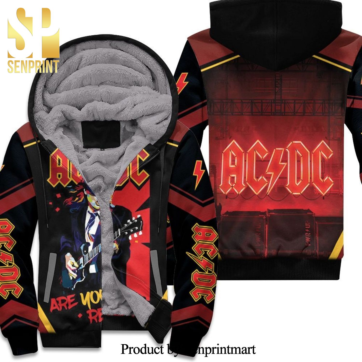 AC DC Angus Young Are You Ready Popart New Outfit Full Printed Unisex Fleece Hoodie
