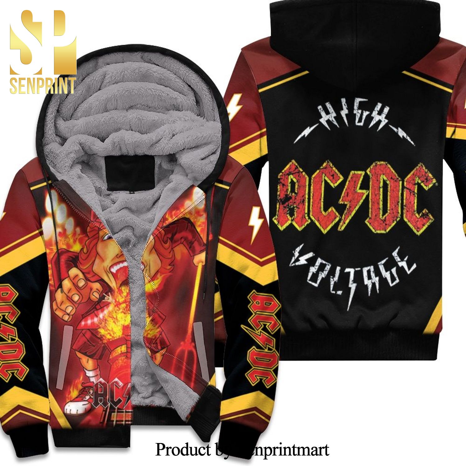 AC DC Angus Young Devil Flaming Train Best Outfit 3D Unisex Fleece Hoodie