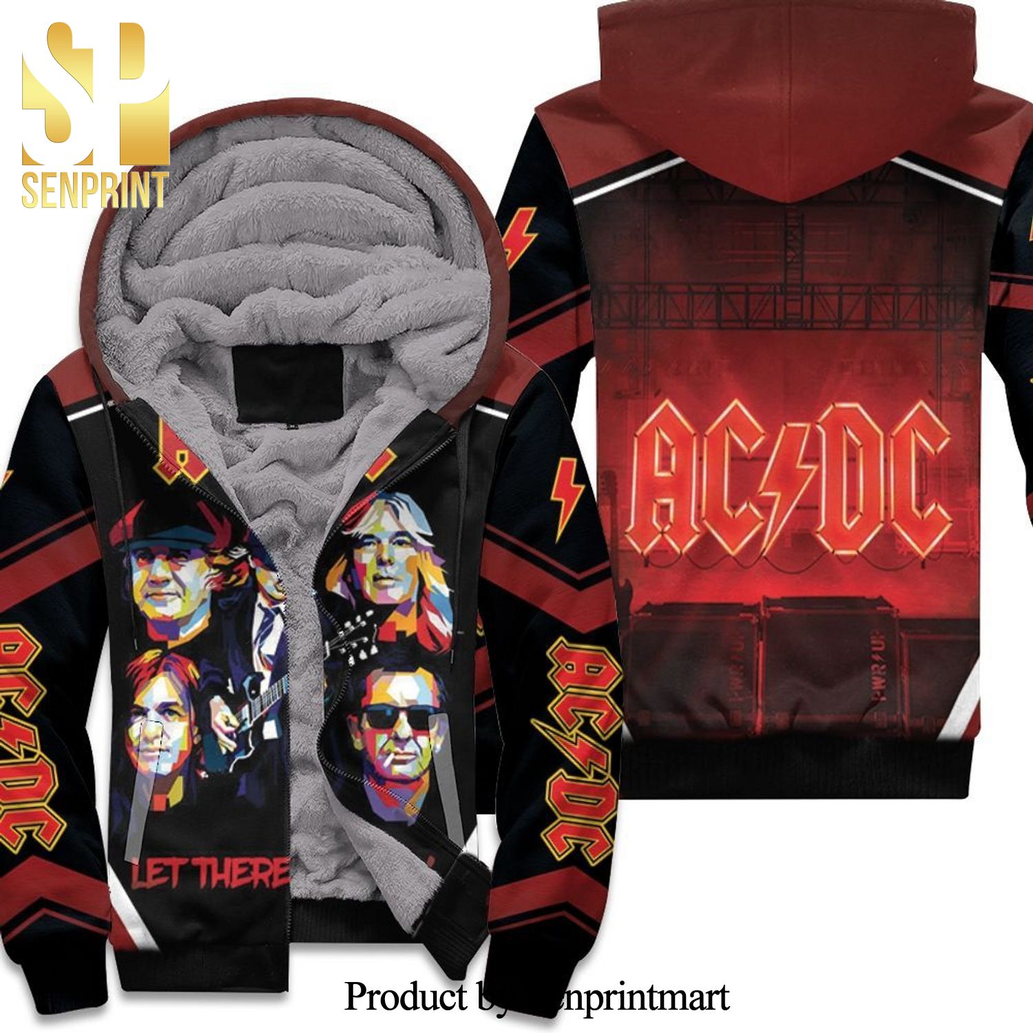 AC DC Angus Young Let There Be Rock Popart New Style Full Print Unisex Fleece Hoodie