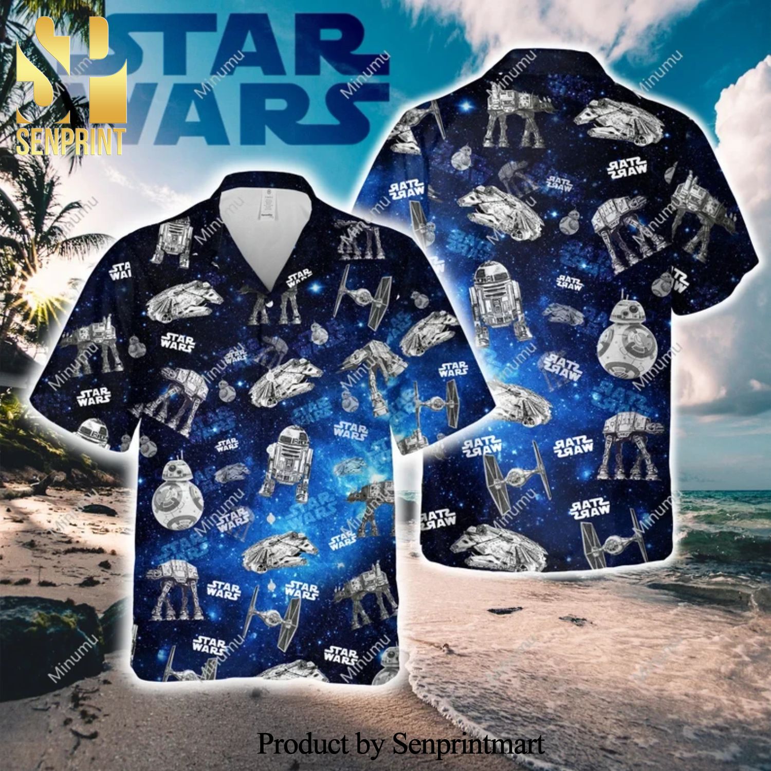 BB-8 All Terrain Armored Transport Millennium Falcon TIE Fighter Star Wars Galaxy Full Printing Hawaiian Shirt