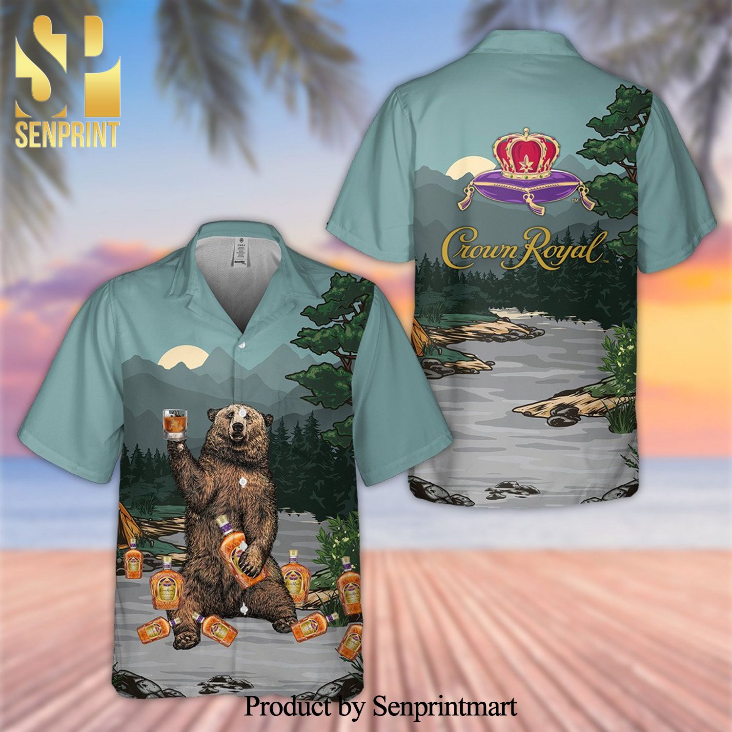Bear Drinks Crown Royal Full Printing Forest Aloha Summer Beach Hawaiian Shirt