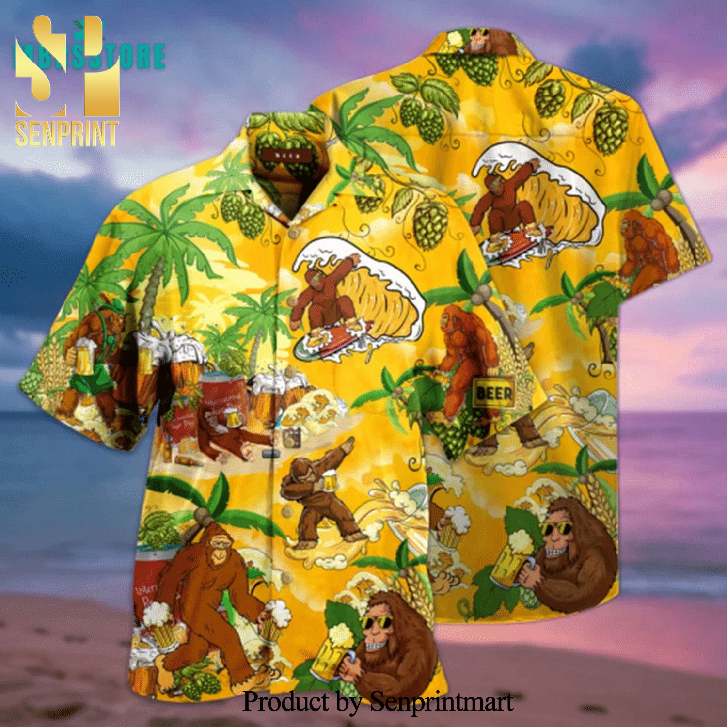 Bigfoot Summer Beer Beach Full Printing Hawaiian Shirt – Yellow