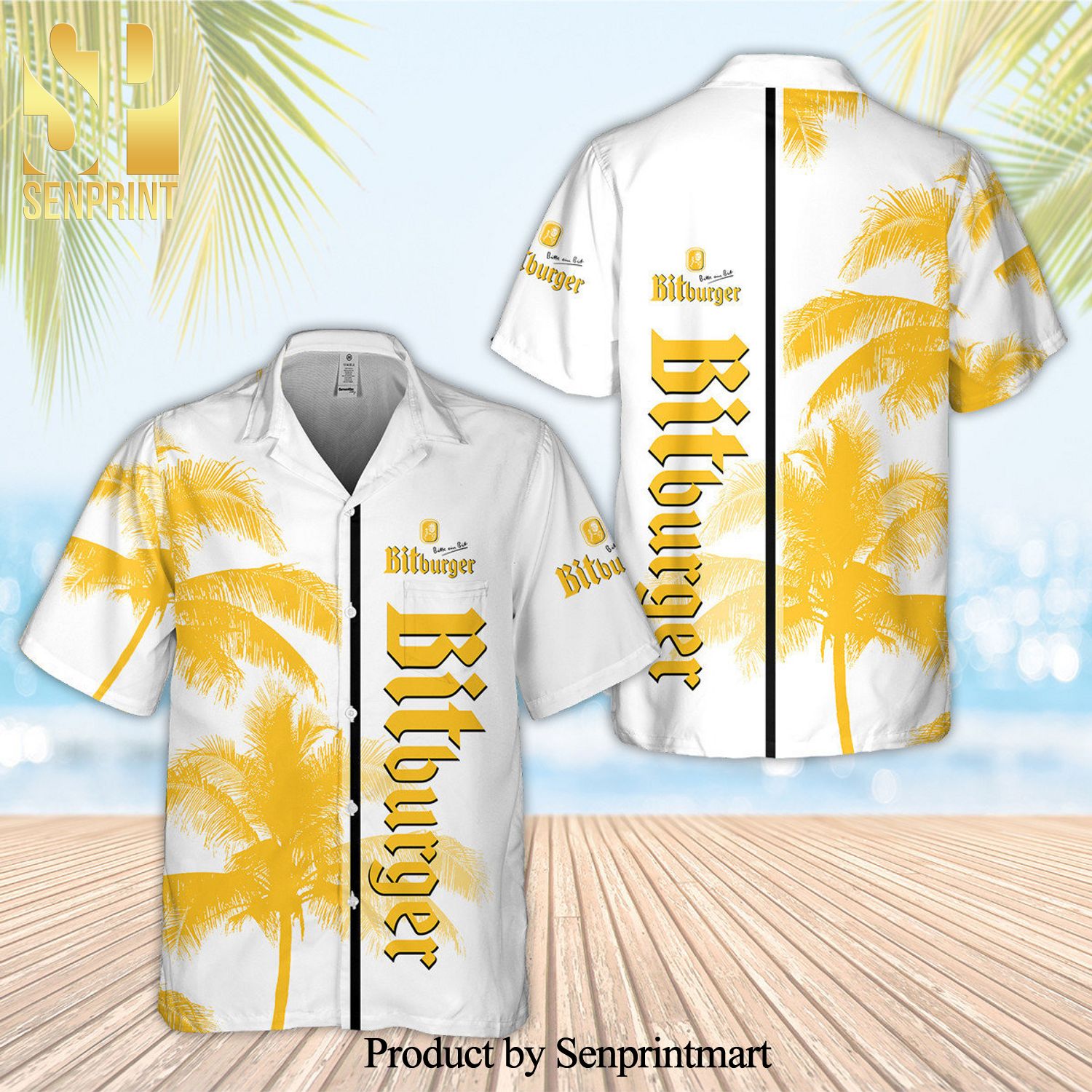 Bitburger Brewery Palm Tree Full Printing Aloha Summer Beach Hawaiian Shirt – White Yellow