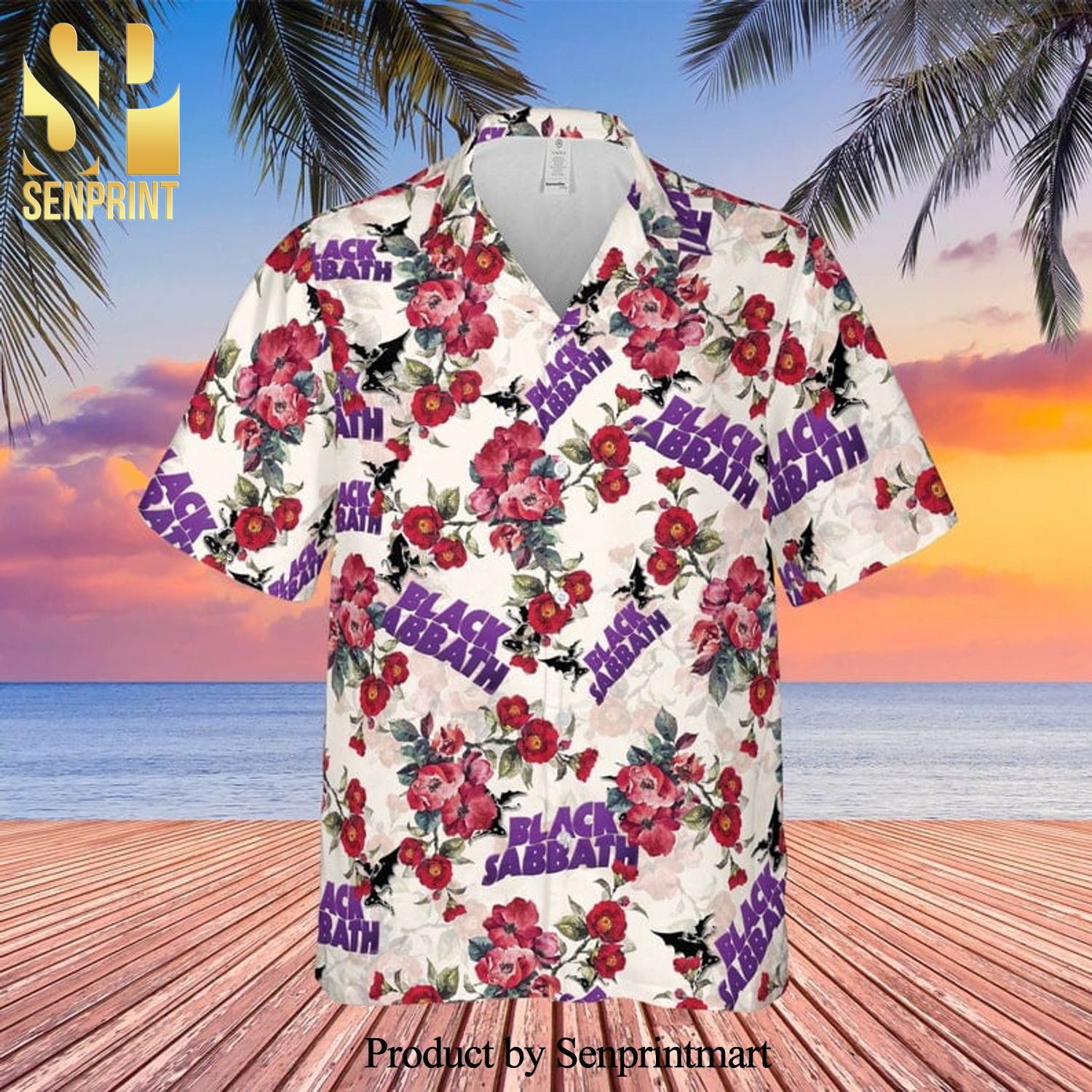 Black Sabbath Rock Band And Floral Pattern Full Printing Hawaiian Shirt – White