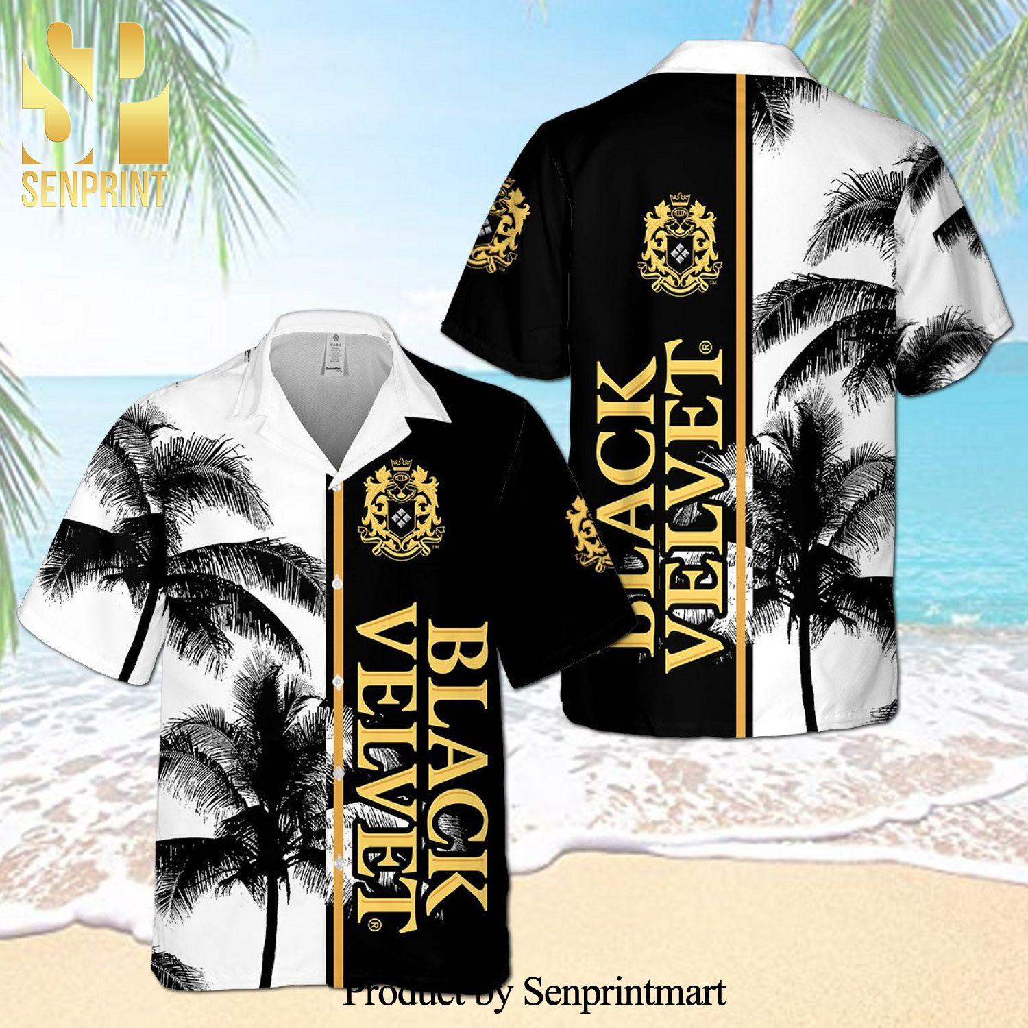 Black Velvet Palm Tree Full Printing Aloha Summer Beach Hawaiian Shirt – Black White