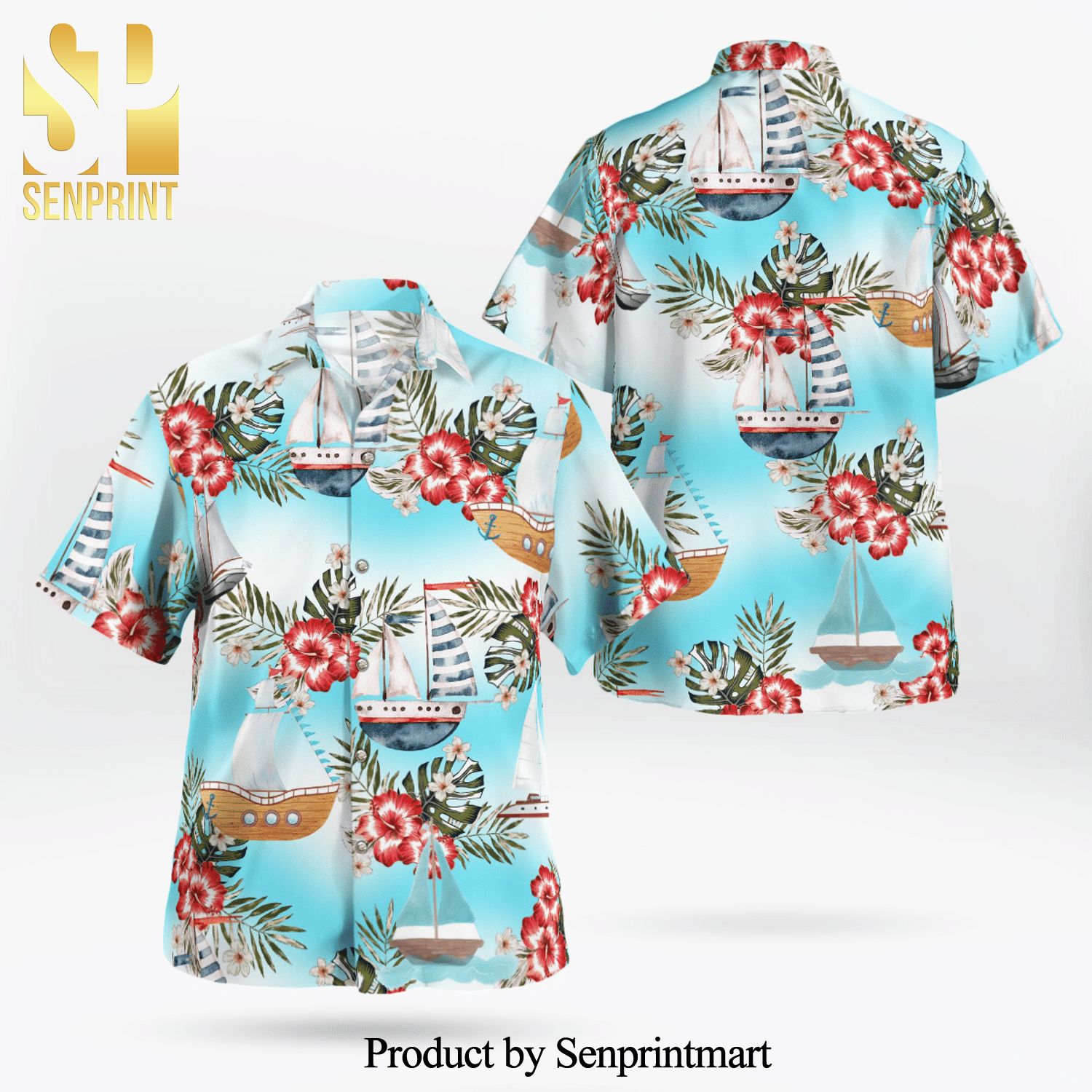 Boating Full Printing Hawaiian Shirt – Aqua Blue