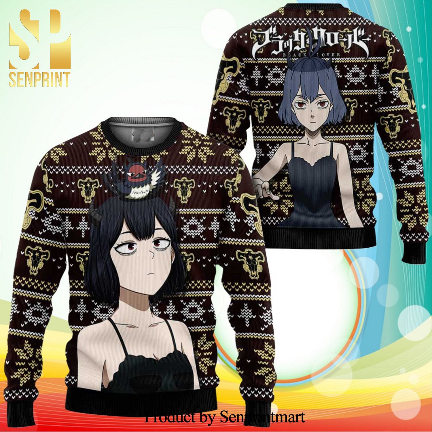Swallowtail Secre Black Clover Anime Xmas Gifts Knitted Ugly Christmas Sweater