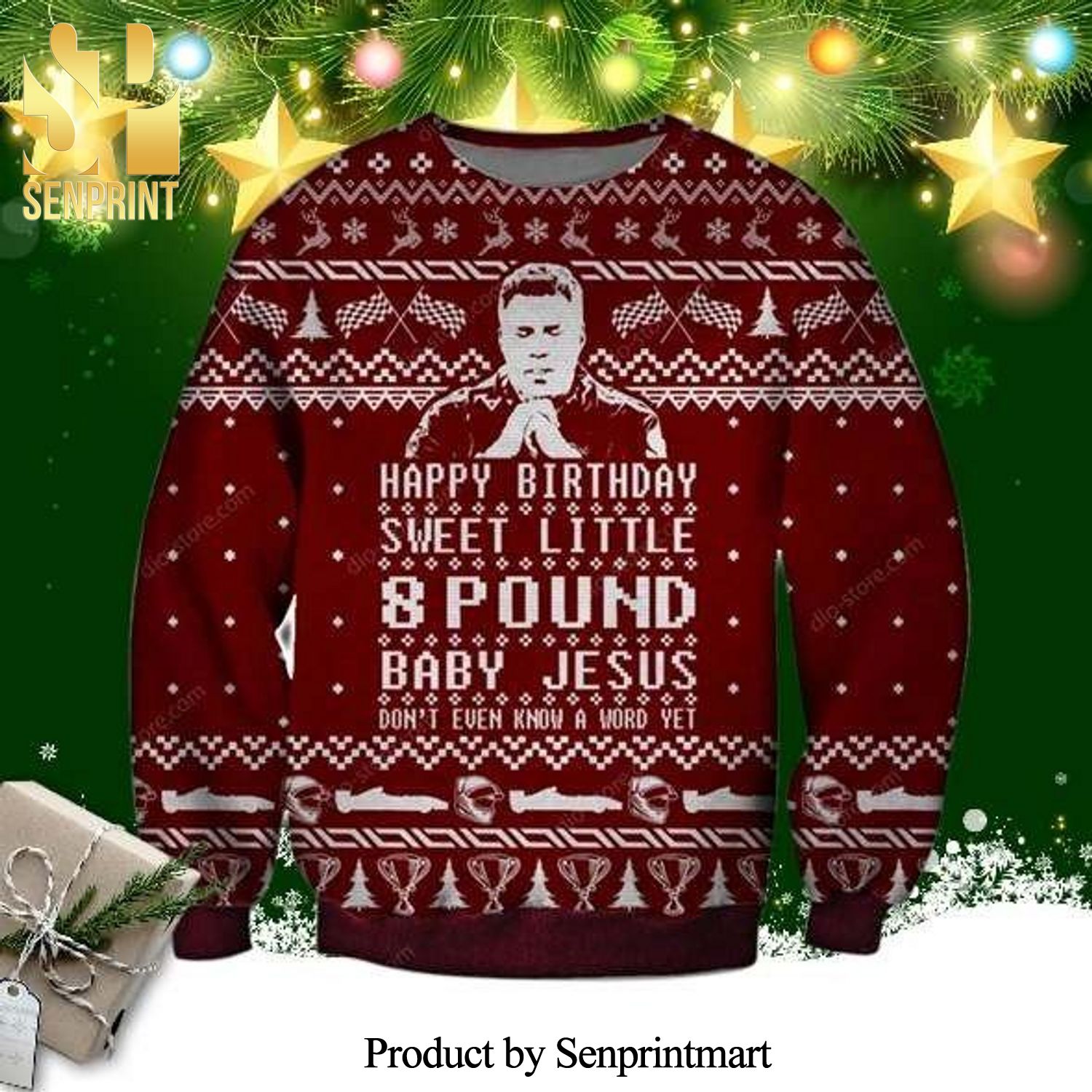 Talladega Night The Ballad Of Ricky Bobby Happy Birthday Sweet Little Knitted Ugly Christmas Sweater