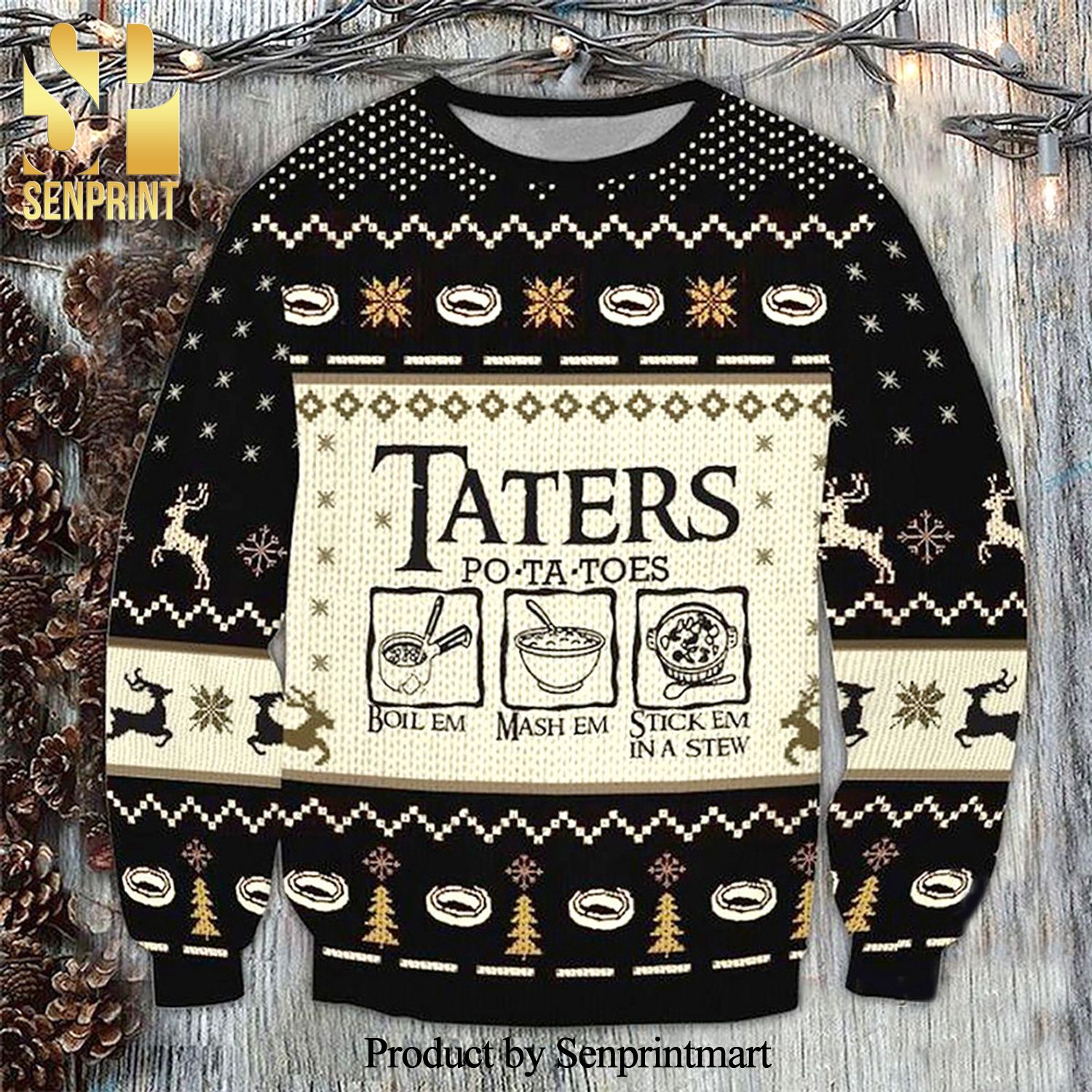 Taters Potatoes The Lord Of The Rings Knitted Ugly Christmas Sweater