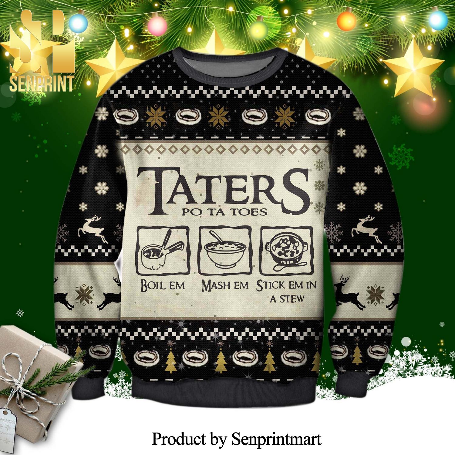 Taters Potatoes The Lord of The Rings Wool Knitted Ugly Christmas Sweater