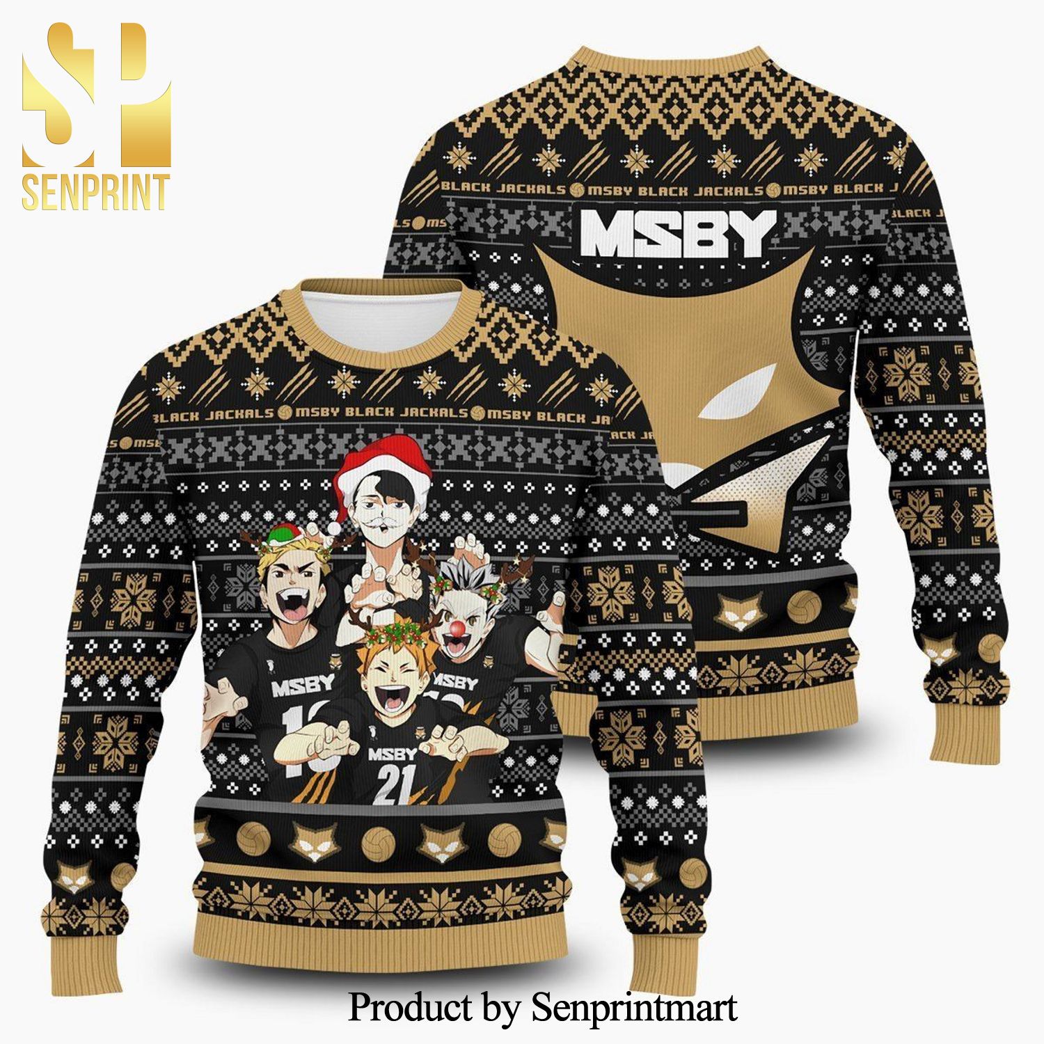 Team MSBY Black Jackal Haikyuu Knitted Ugly Christmas Sweater