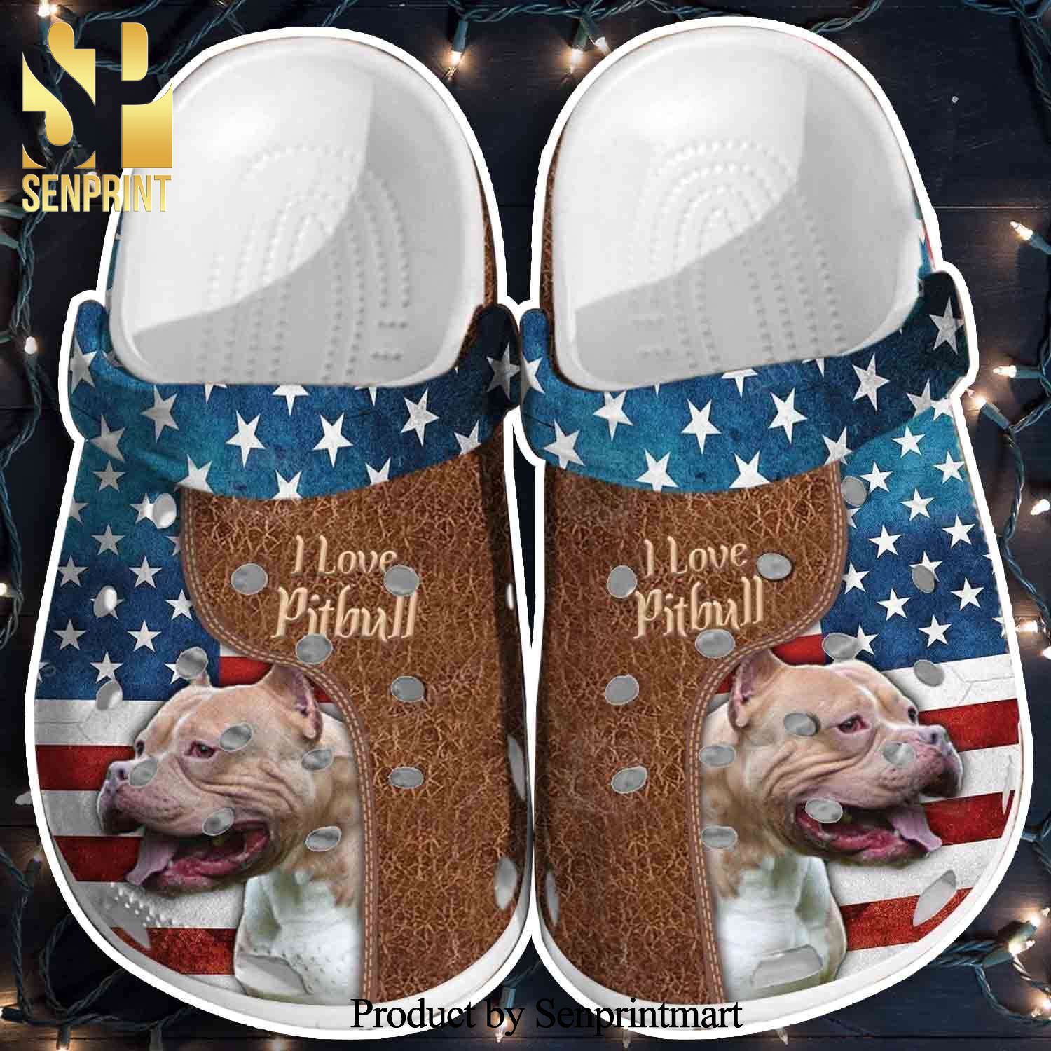 Love Pitbull Dog Usa Flag 4Th Of July Rubber Crocs Classic