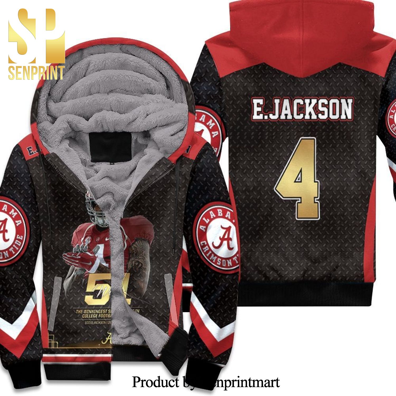 4 Alabama Crimson Tide Eddie Jackson 51 Wins New Outfit Full Printed Unisex Fleece Hoodie