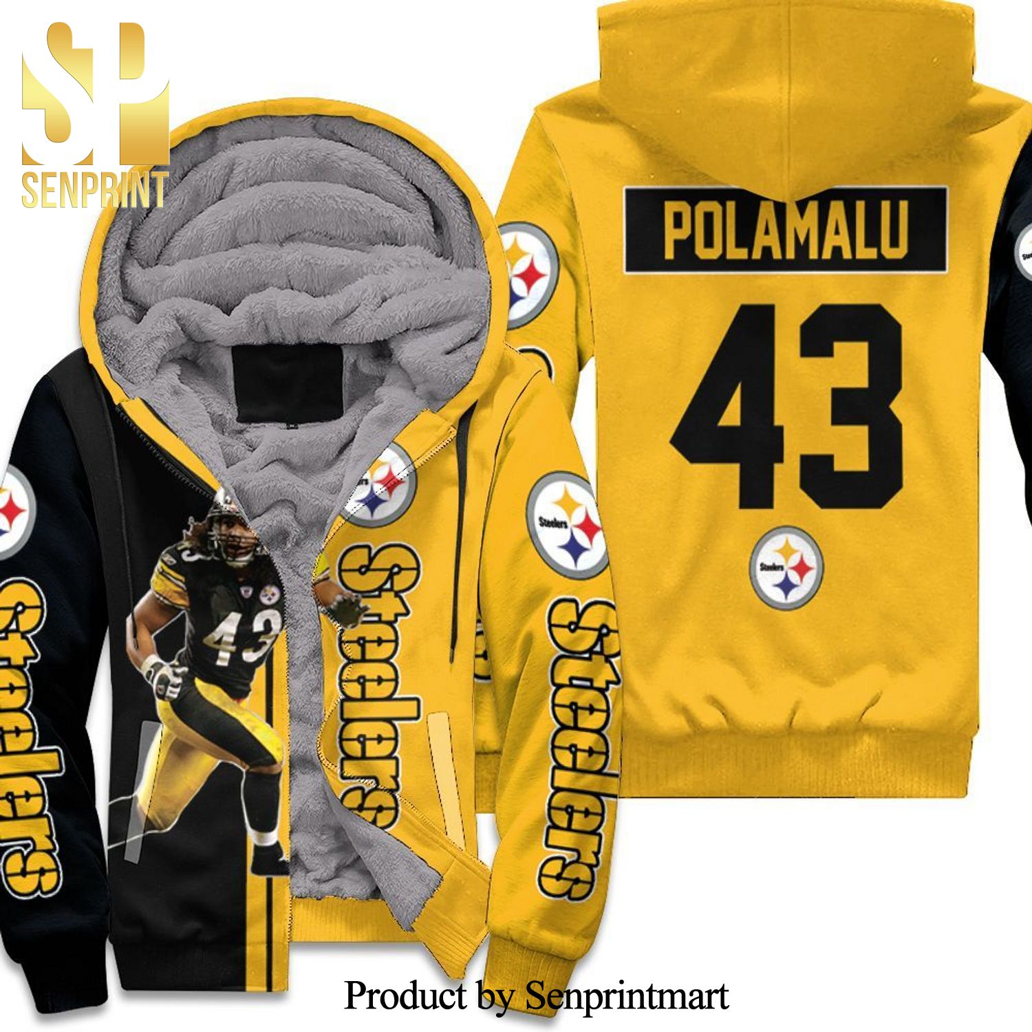 43 Troy Polamalu Pittsburgh Steelers Player NFL Season Full Printed Unisex Fleece Hoodie