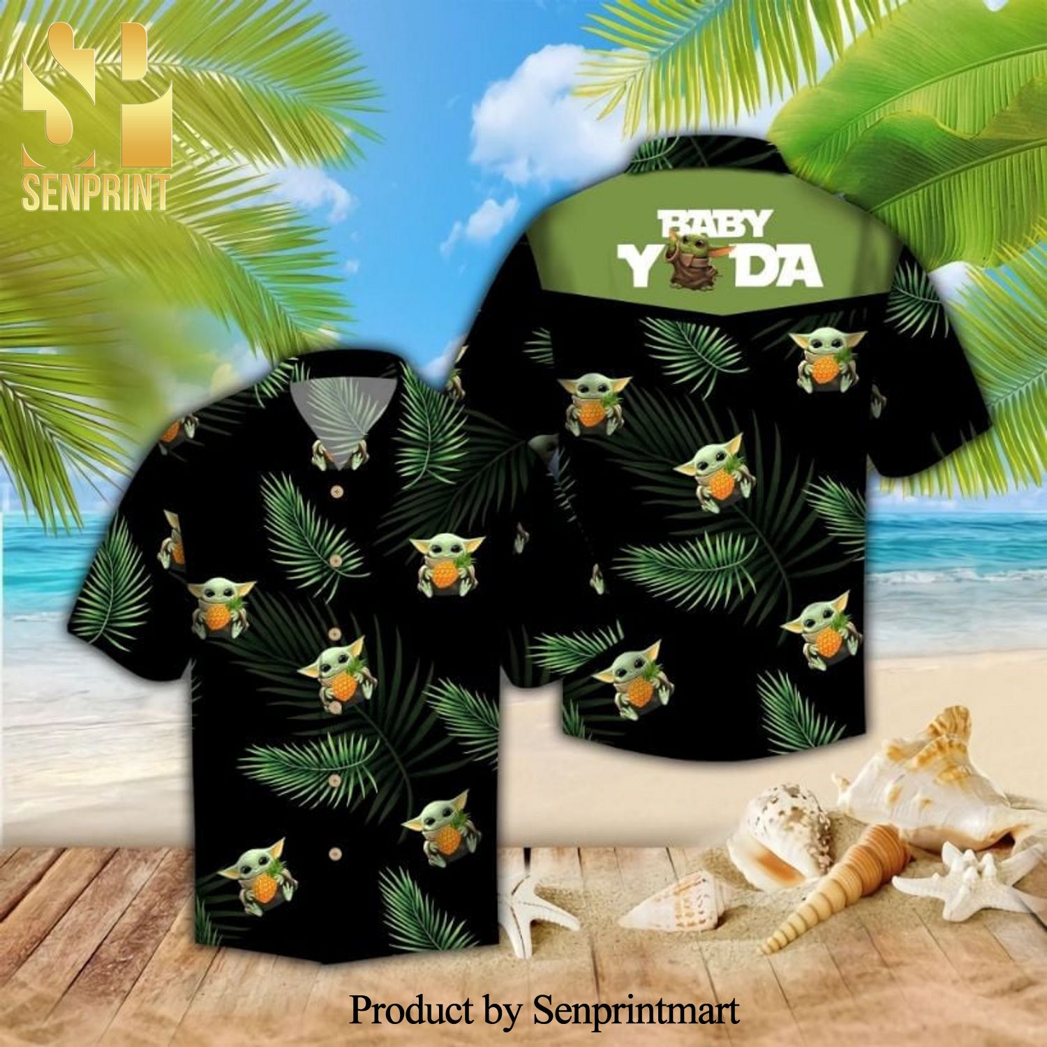 Baby Yoda And Pineapple Full Printing Hawaiian Shirt – Black