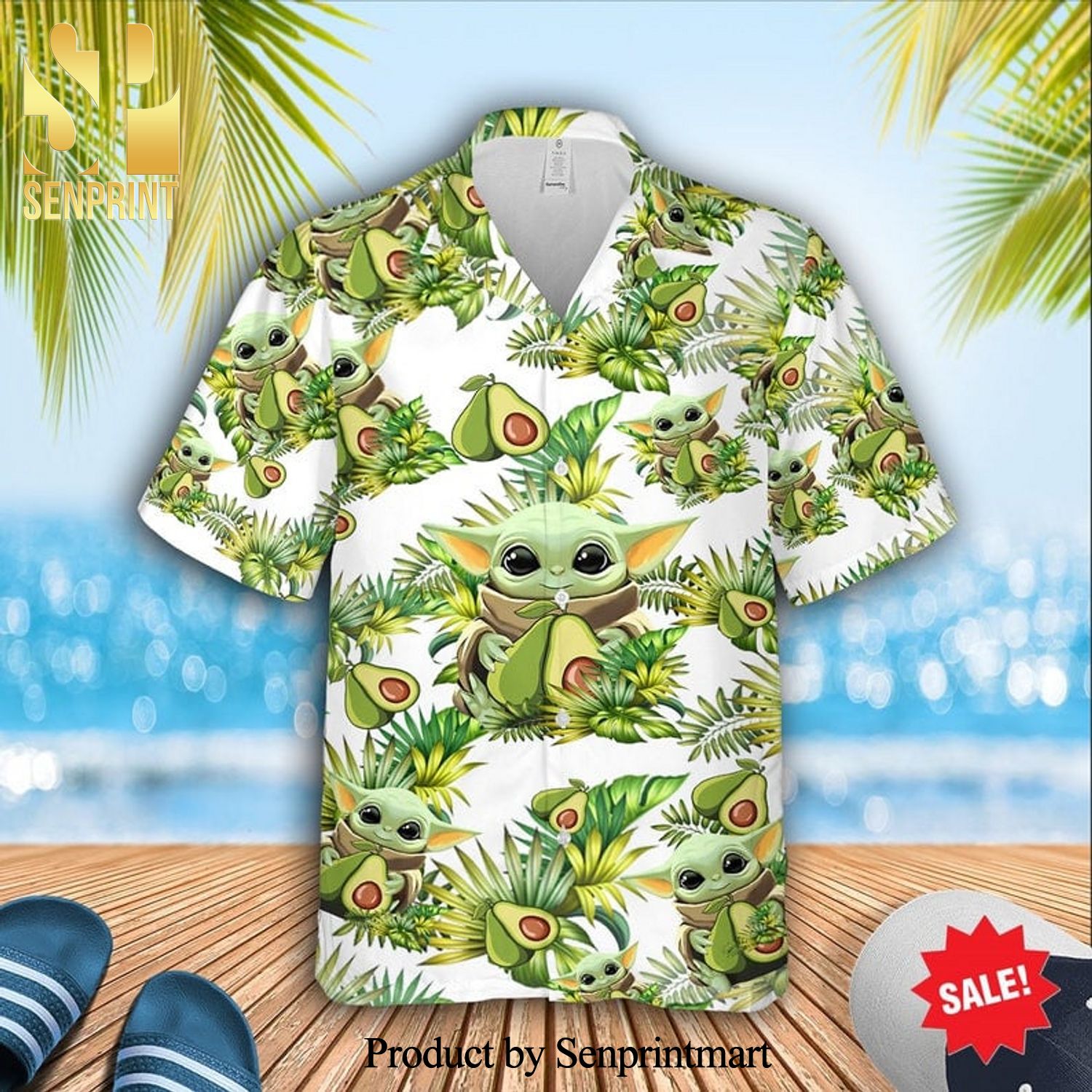 Baby Yoda Star Wars Avocado Full Printing Hawaiian Shirt – White