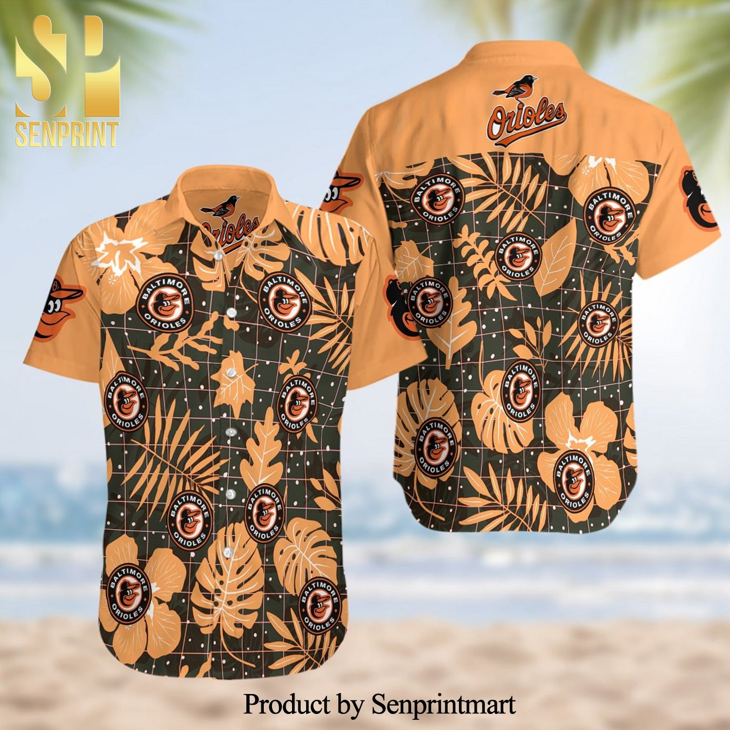 Baltimore Orioles Full Printing Summer Short Sleeve Hawaiian Beach Shirt