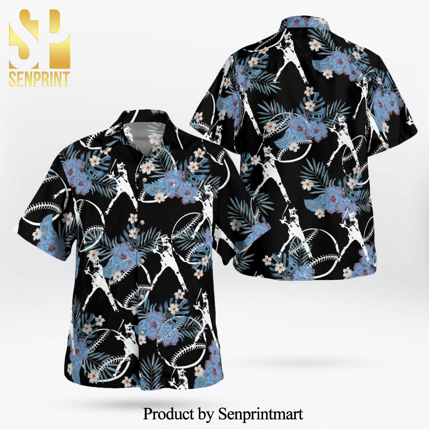 Baseball Player Full Printing Hawaiian Shirt – Black