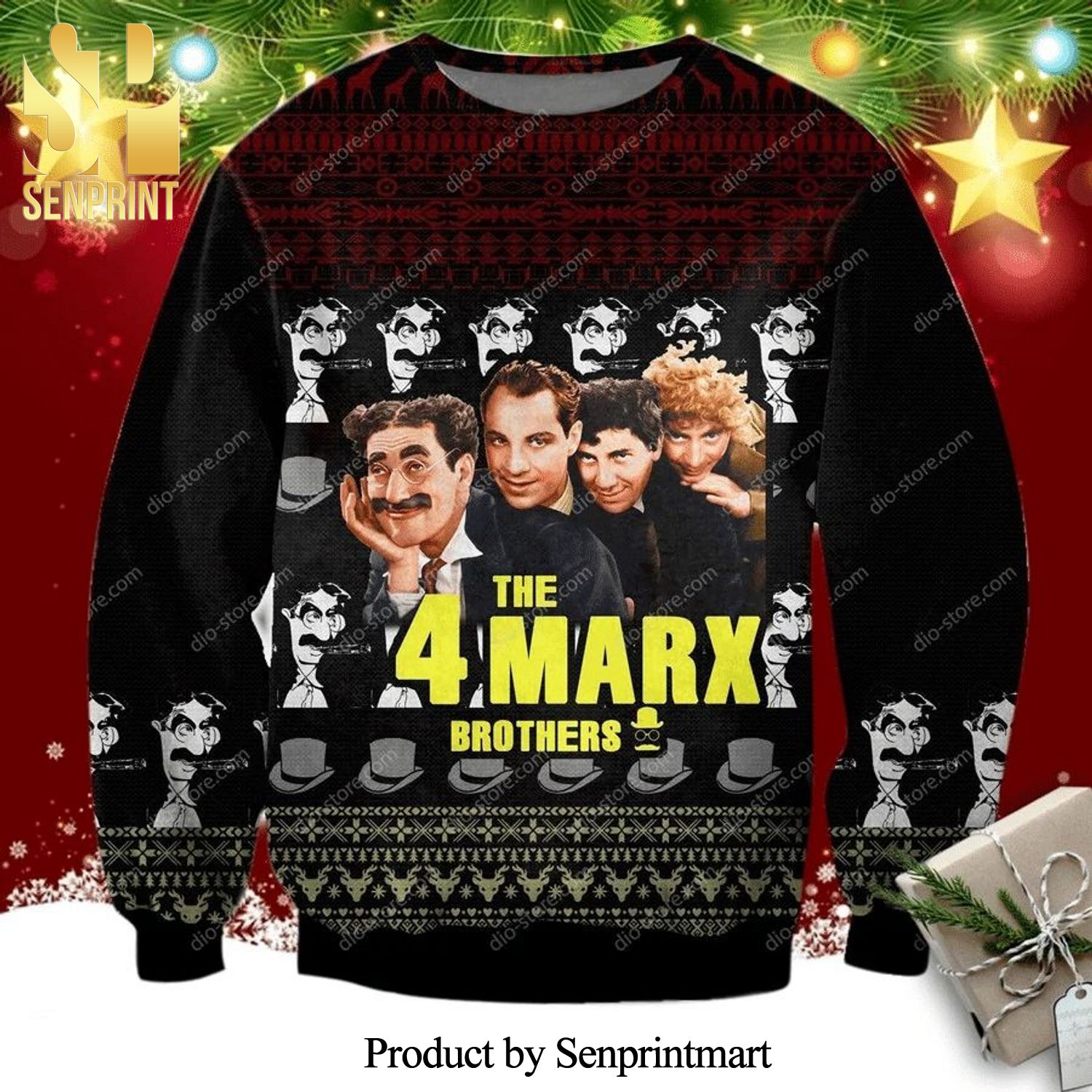 The 4 Marx Brothers Knitted Ugly Christmas Sweater