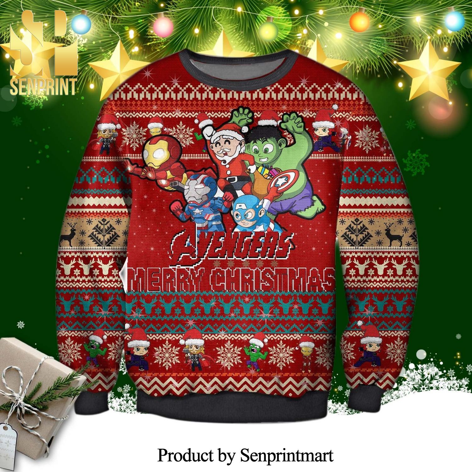 The Avengers Merry Christmas Poster Knitted Ugly Christmas Sweater