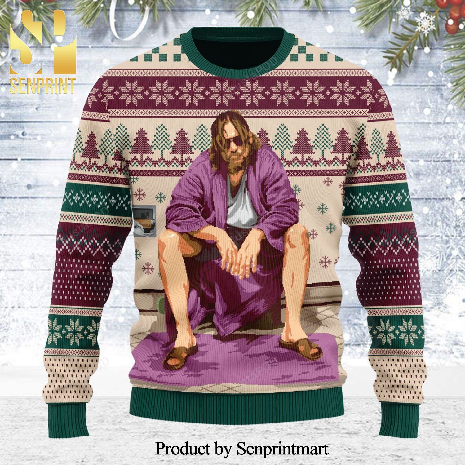 The Big Lebowski Inspired Bathroom Knitted Ugly Christmas Sweater